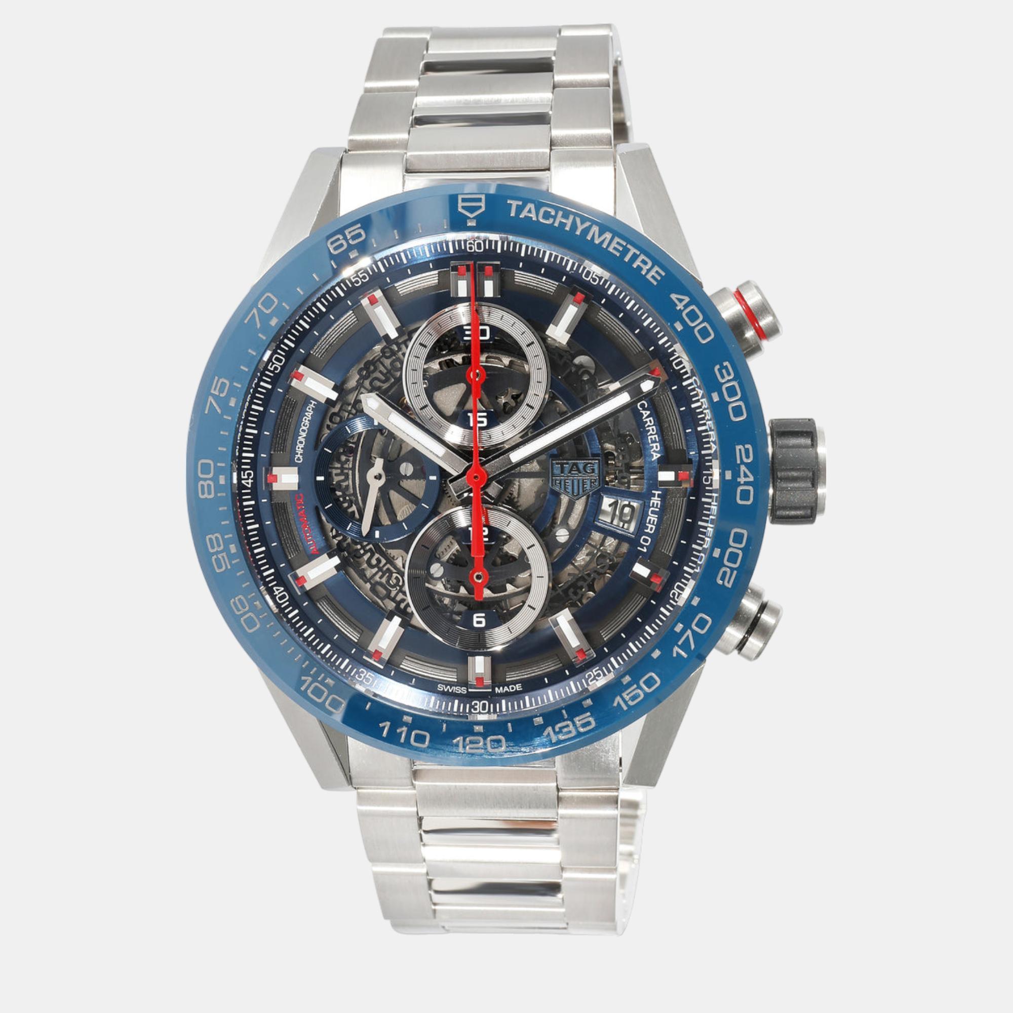 Tag Heuer Blue Stainless Steel Carrera CAR201T.BA0766 Automatic Men's Wristwatch 43 Mm