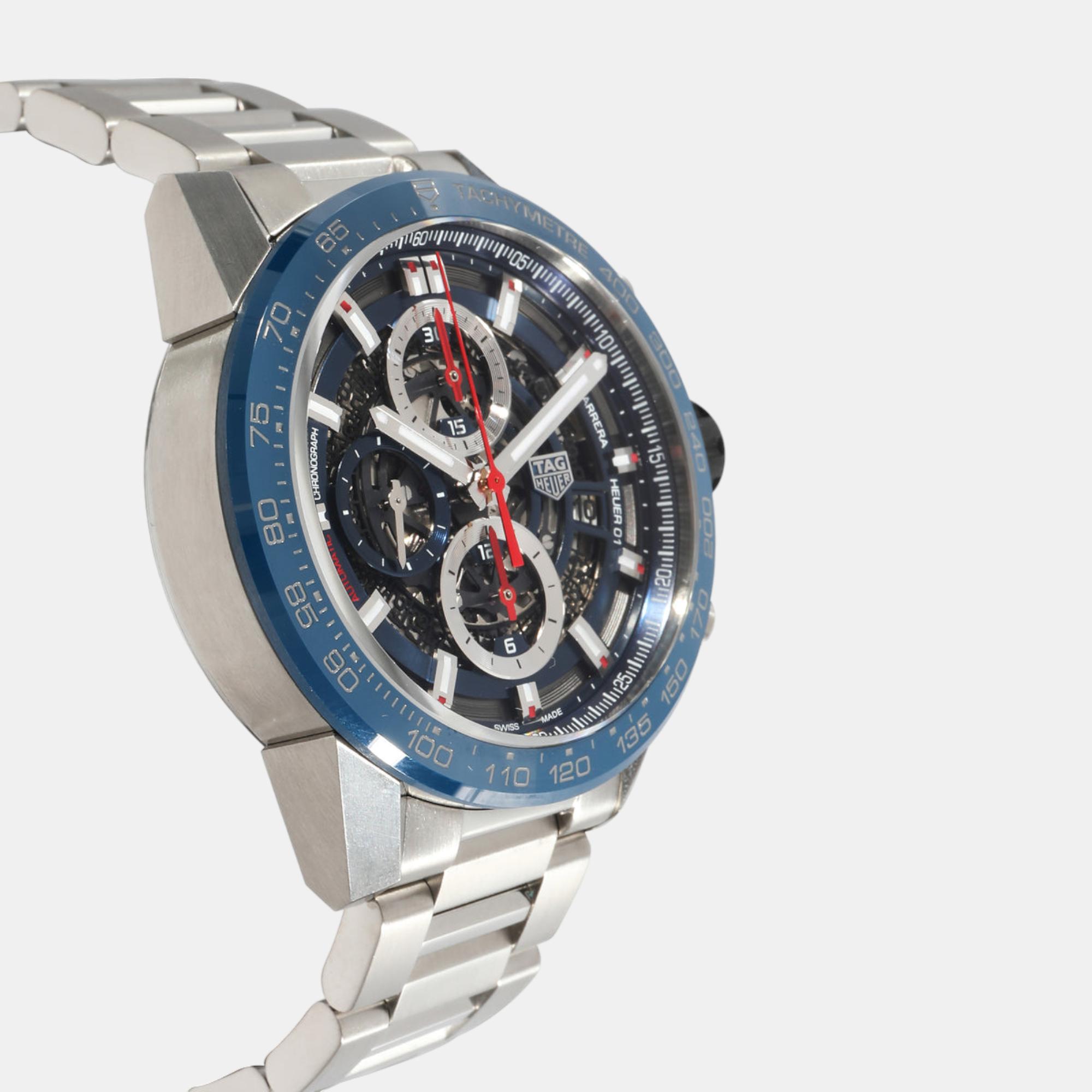 Tag Heuer Blue Stainless Steel Carrera CAR201T.BA0766 Automatic Men's Wristwatch 43 Mm