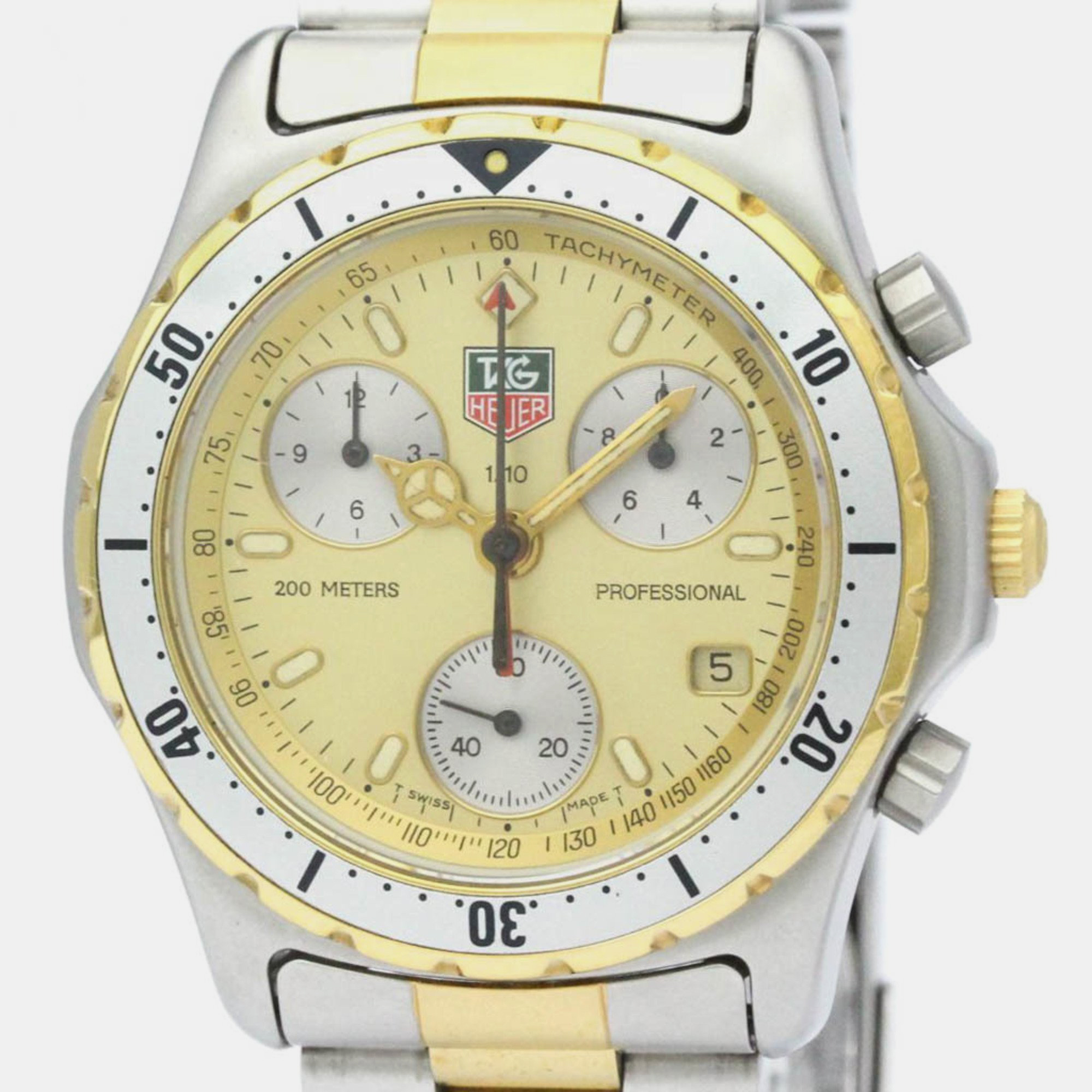 Tag Heuer Gold Yellow Gold Plated And Stainless Steel Professional CE1121 Quartz Men's Wristwatch 39 Mm