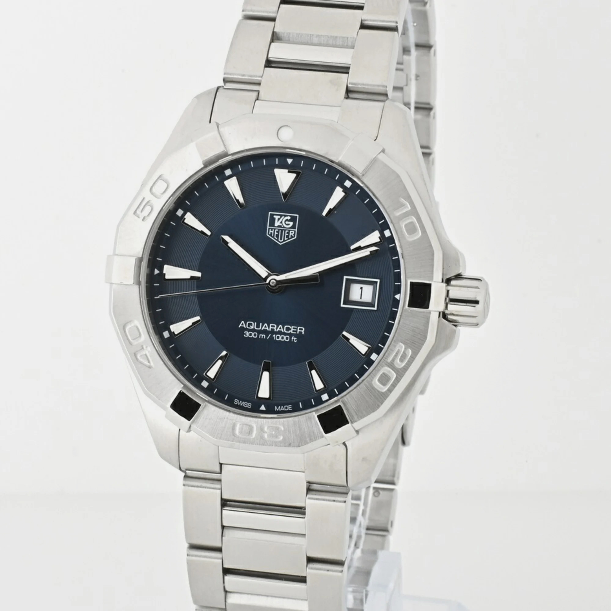 Tag Heuer Blue Stainless Steel Aquaracer WAY1112.BA0928 Quartz Men's Wristwatch 40 Mm