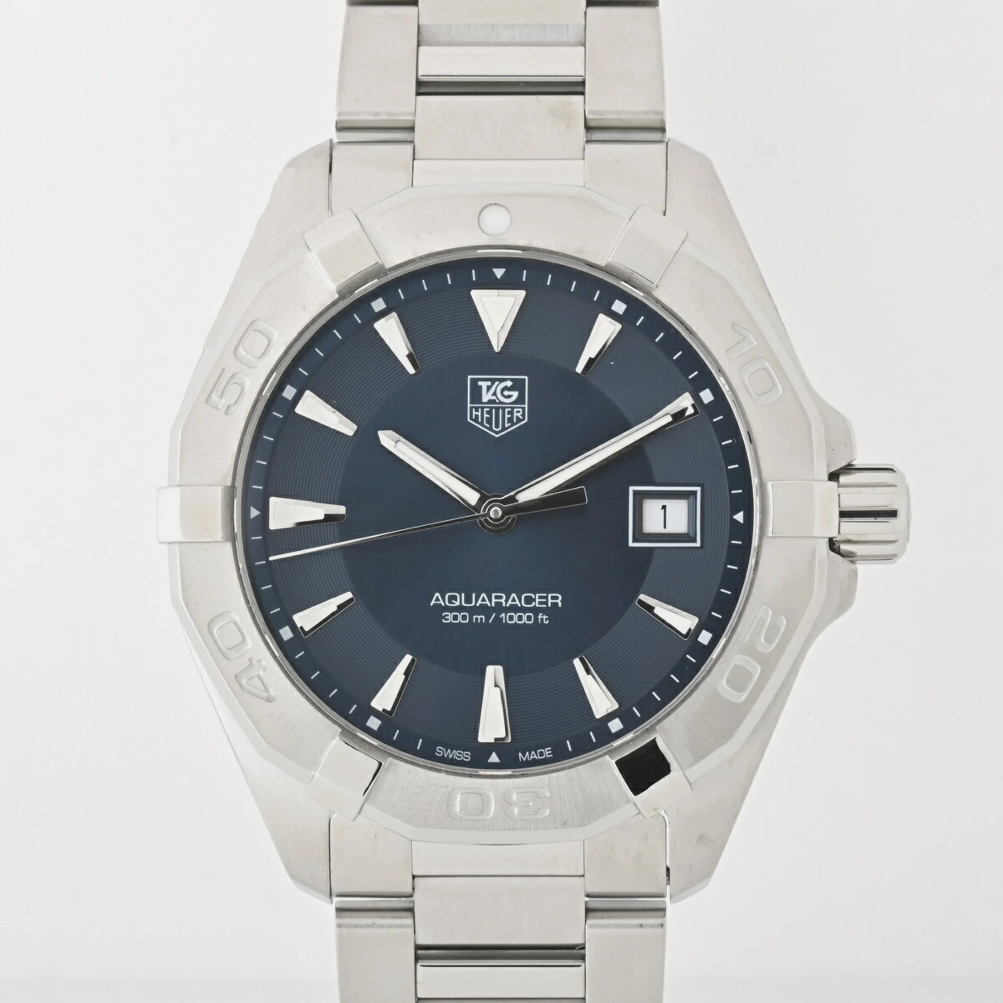 Tag Heuer Blue Stainless Steel Aquaracer WAY1112.BA0928 Quartz Men's Wristwatch 40 Mm