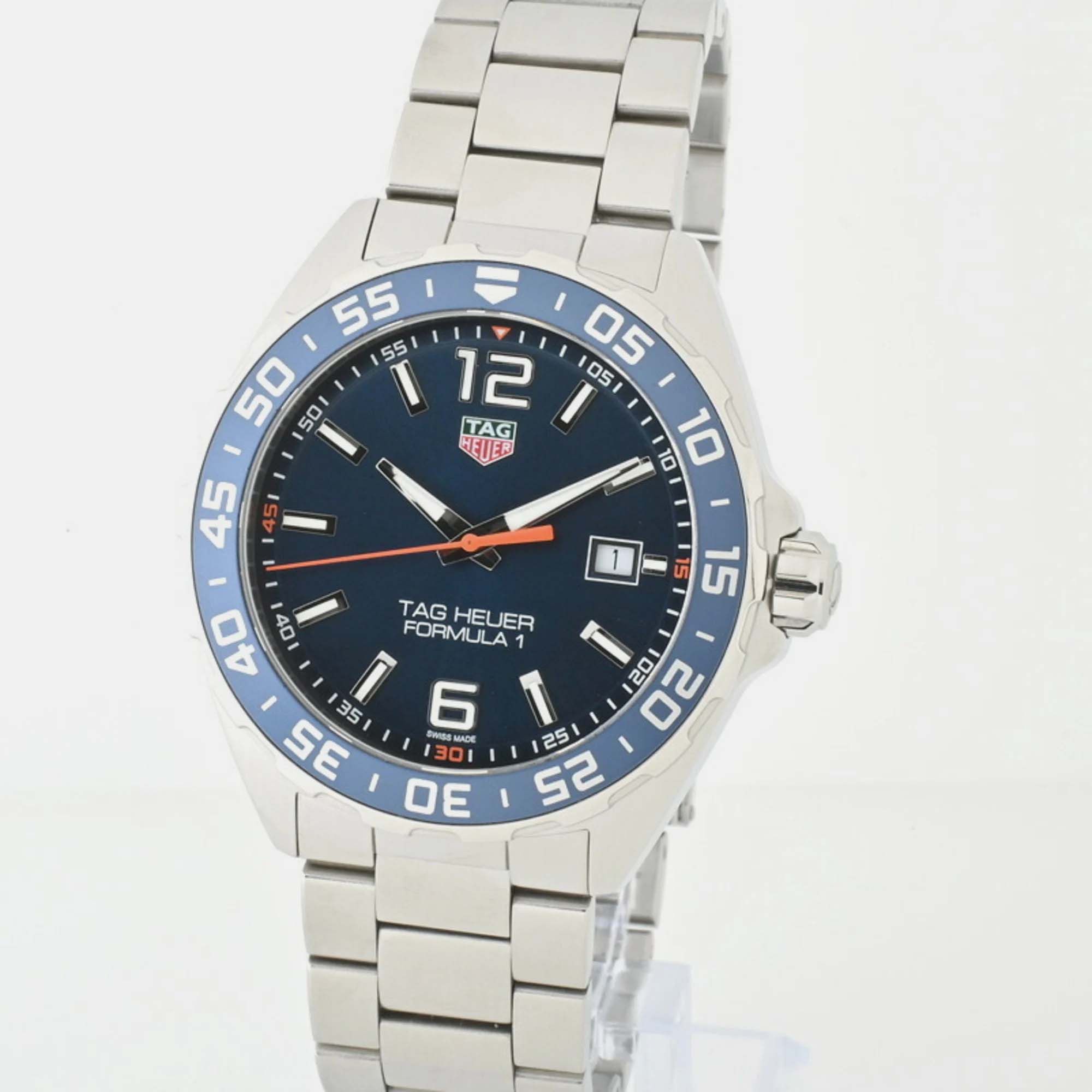 Tag Heuer Blue Stainless Steel Formula 1 WAZ1010.BA0842 Quartz Men's Wristwatch 43 Mm