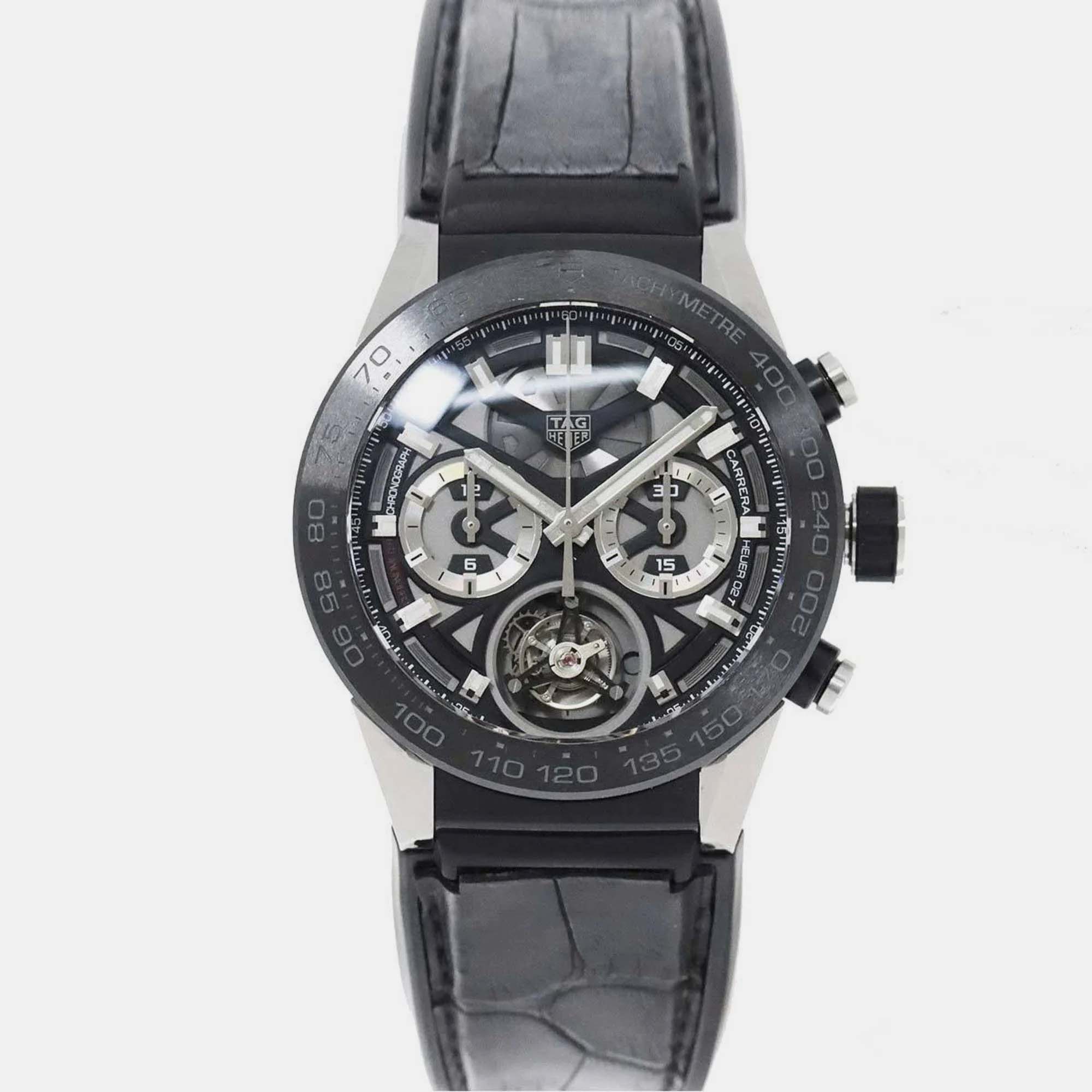 Tag Heuer Black Titanium Carrera CAR5A8Y Automatic Men's Wristwatch 45 Mm