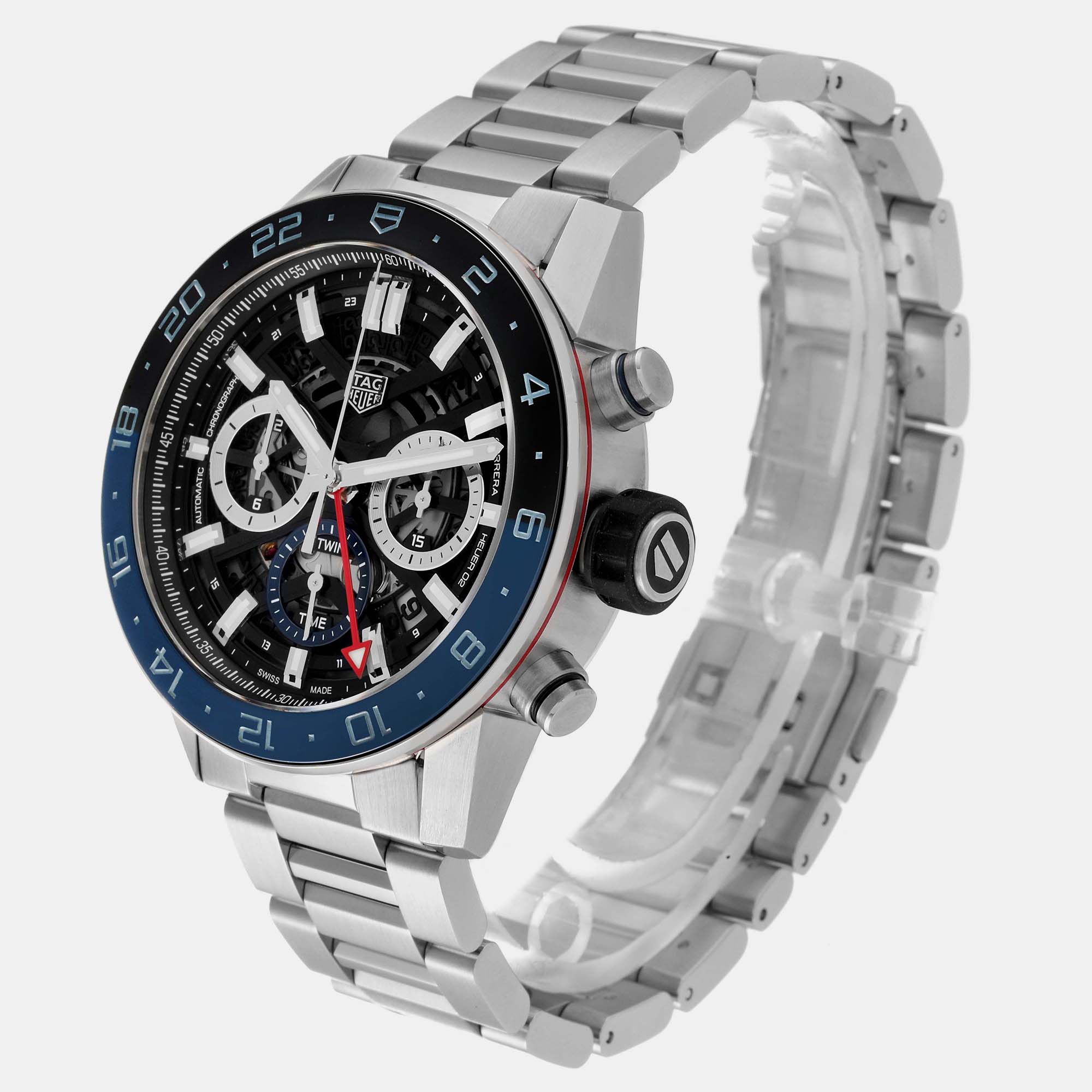 Tag Heuer Black Stainless Steel Carrera CBG2A1Z Automatic Men's Wristwatch 45 Mm