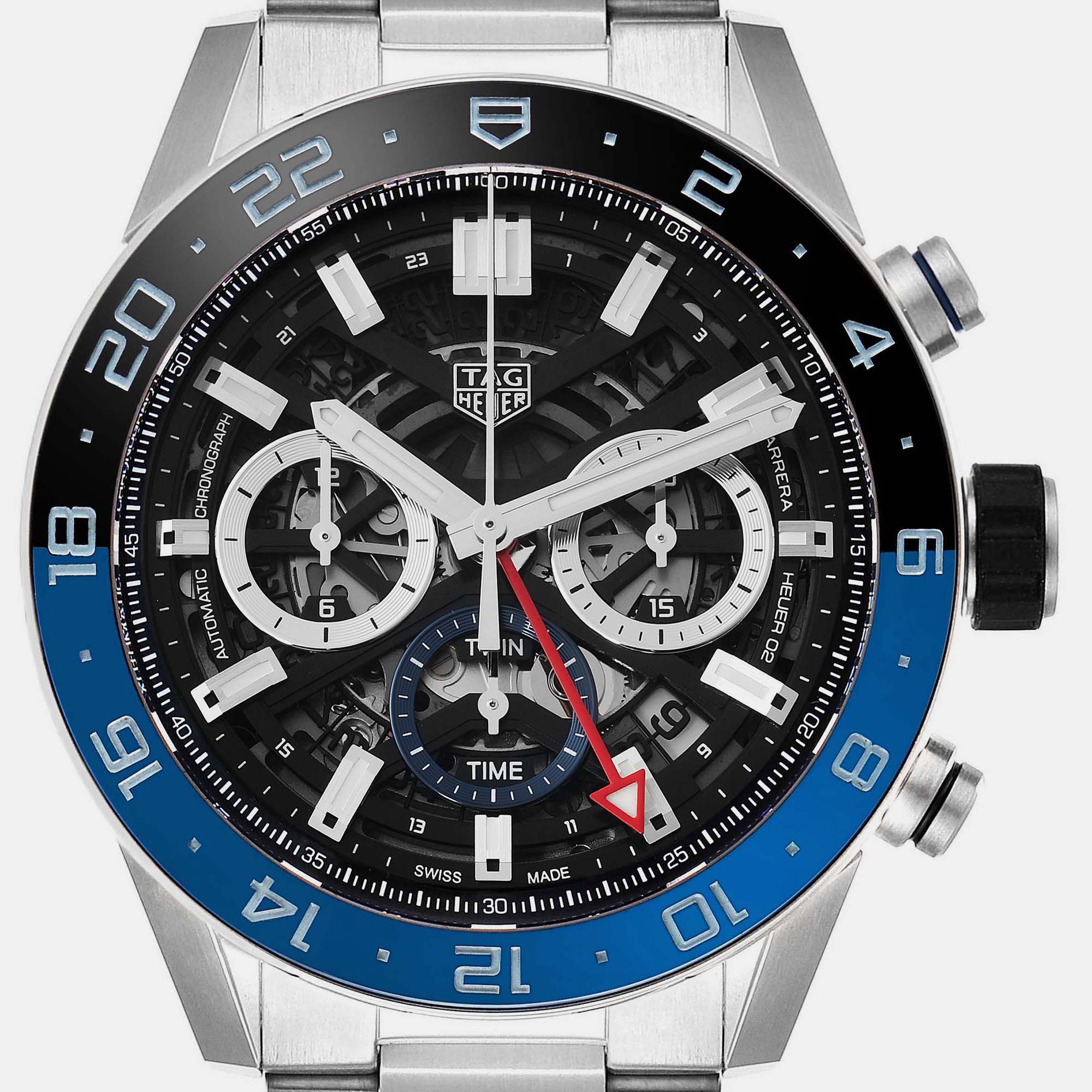 Tag Heuer Black Stainless Steel Carrera CBG2A1Z Automatic Men's Wristwatch 45 Mm