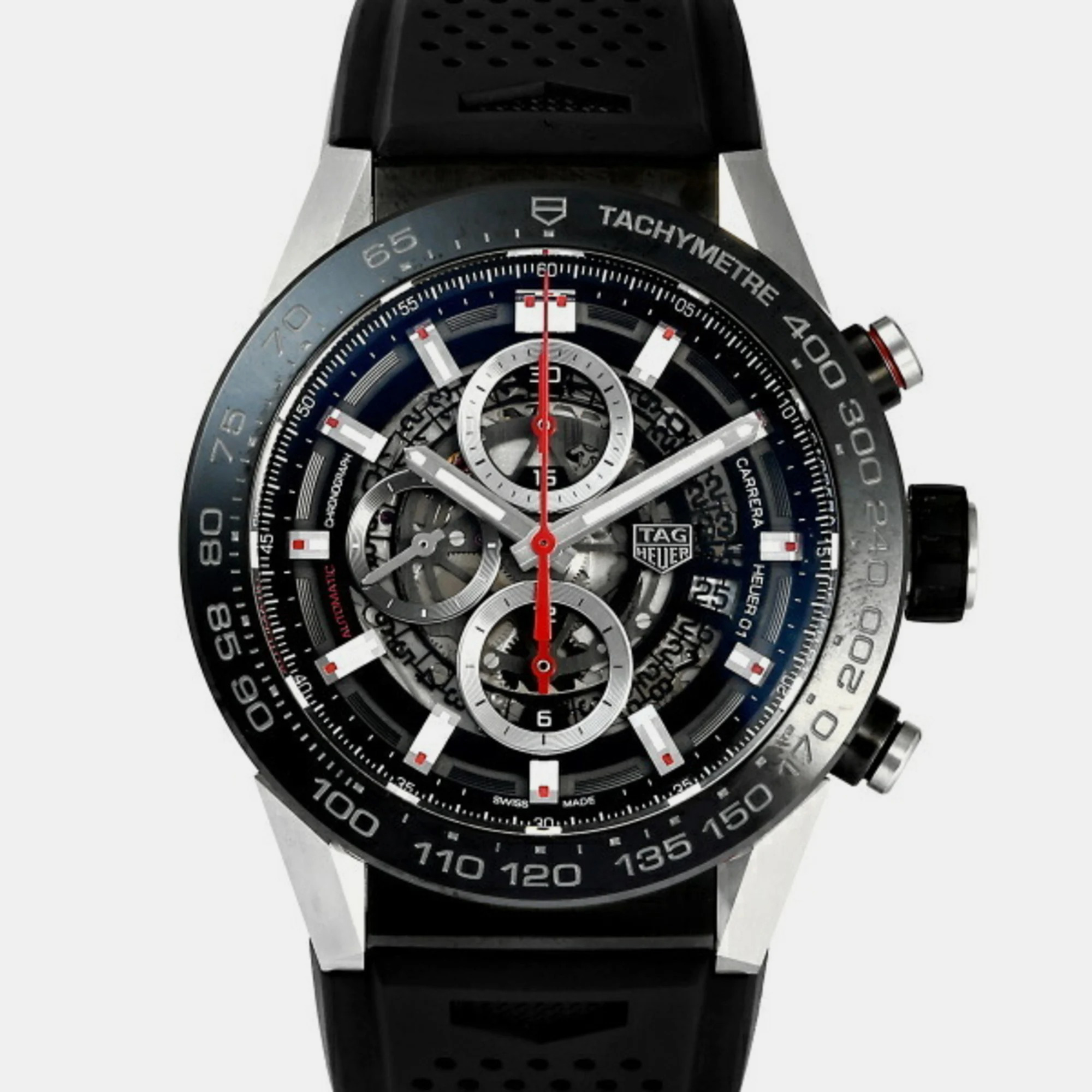 Tag heuer black titanium and stainless steel carrera car2a1z.ft604 automatic men's wristwatch 45 mm
