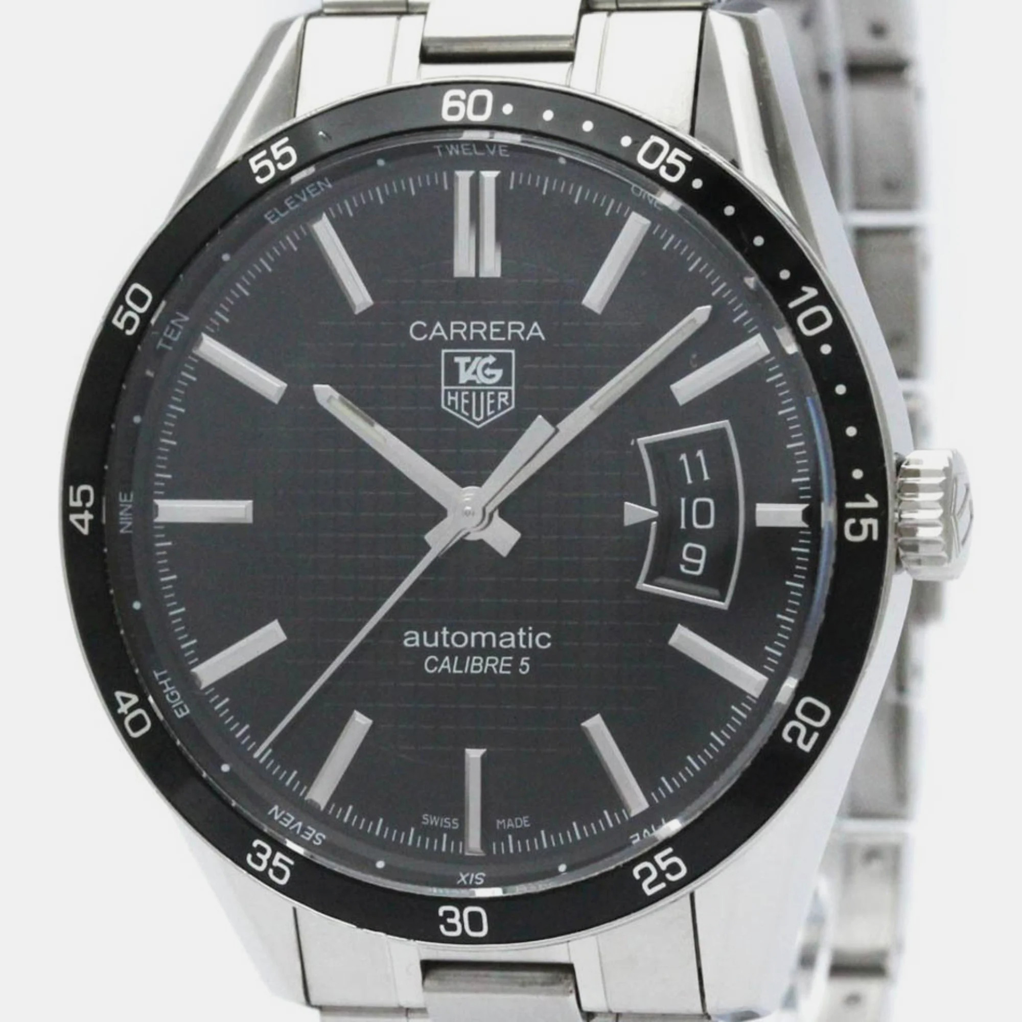 Tag Heuer Black Stainless Steel Carrera WV211M Automatic Men's Wristwatch 39 Mm