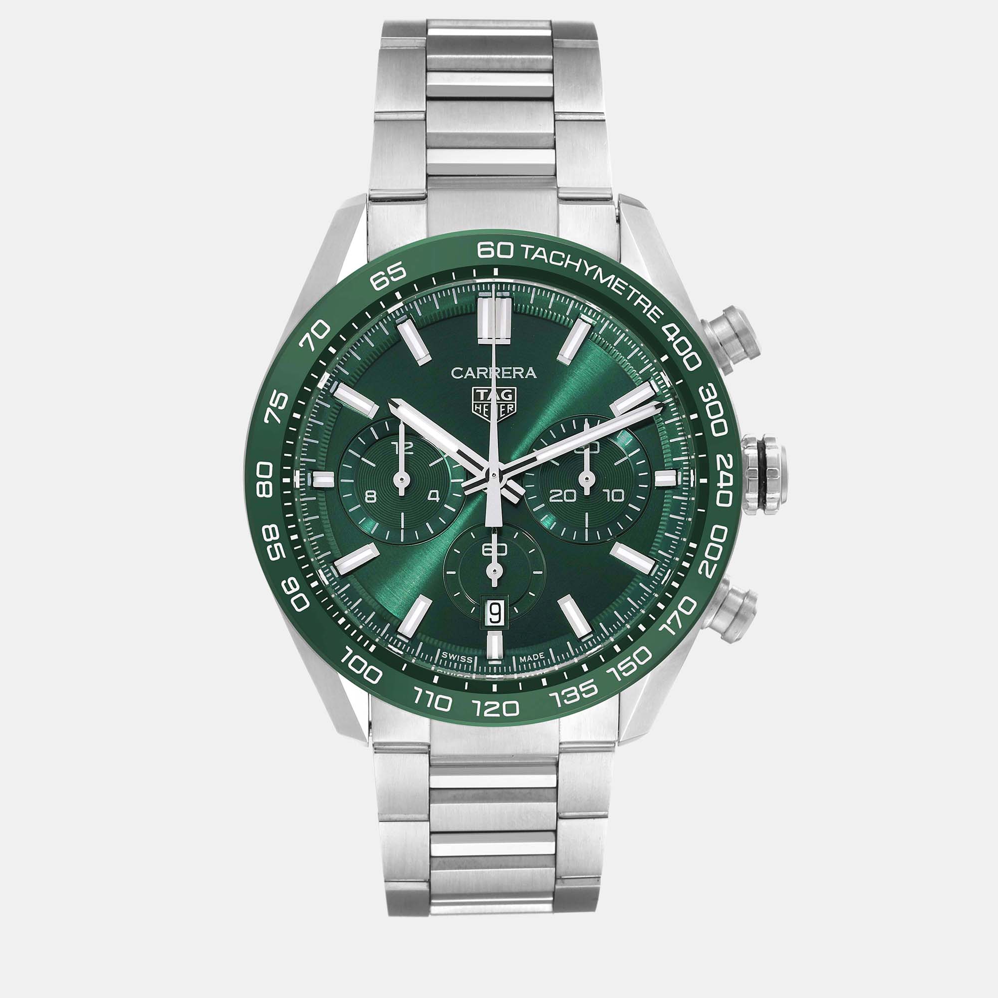 Tag Heuer Green Stainless Steel Carrera CBN2A1N Automatic Men's Wristwatch 44 Mm
