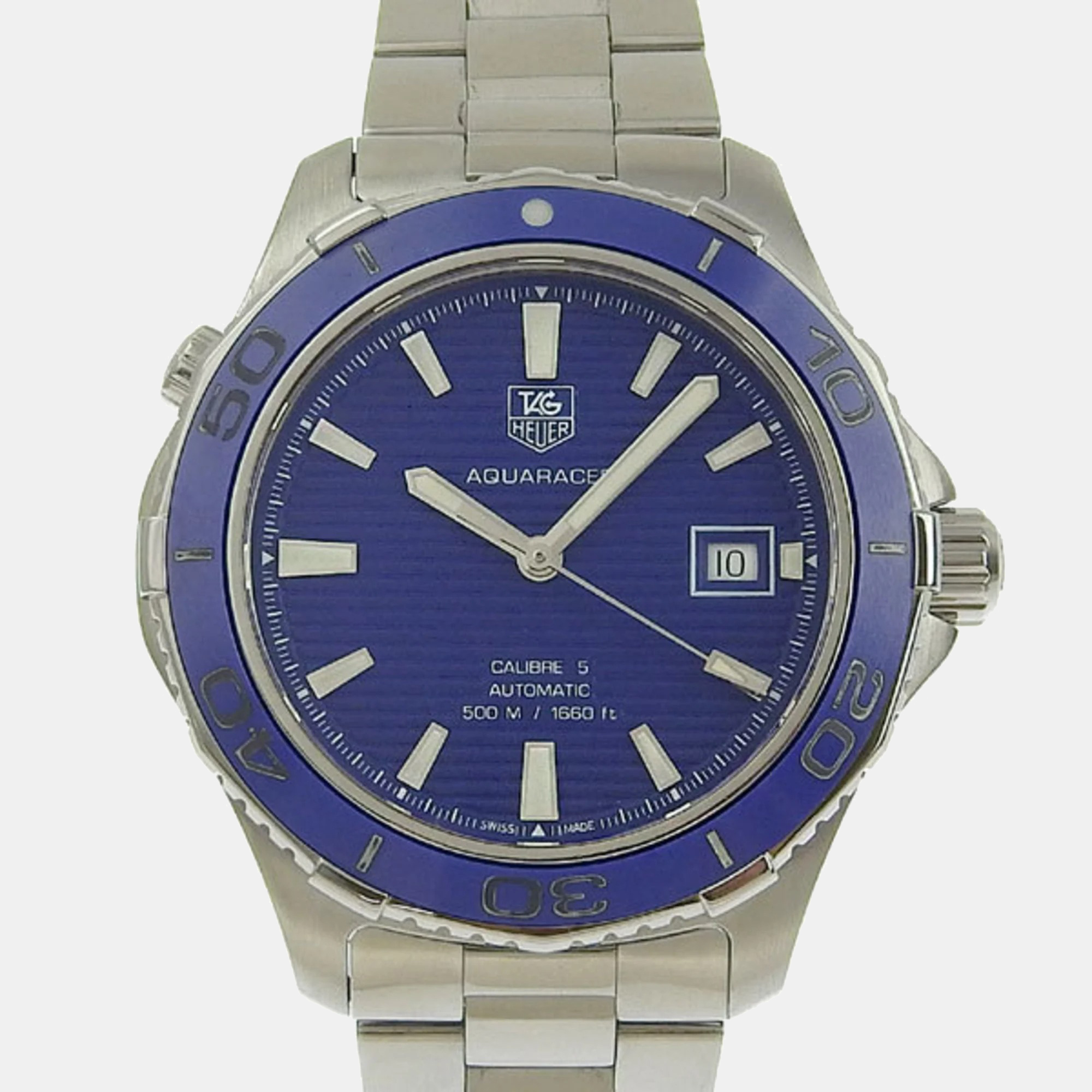Tag Heuer Blue Stainless Steel Aquaracer WAK2111 Automatic Men's Wristwatch 41.5 Mm