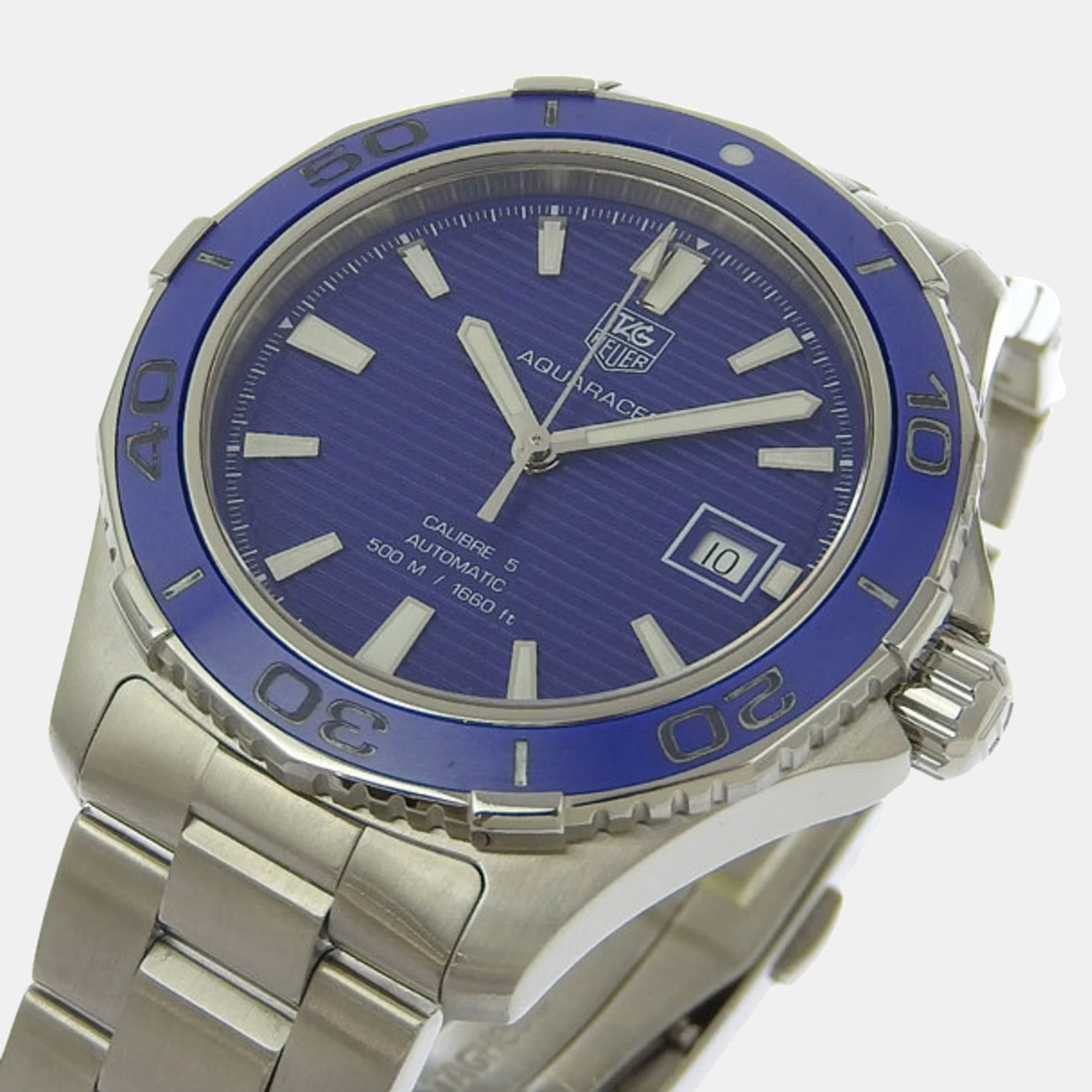 Tag Heuer Blue Stainless Steel Aquaracer WAK2111 Automatic Men's Wristwatch 41.5 Mm