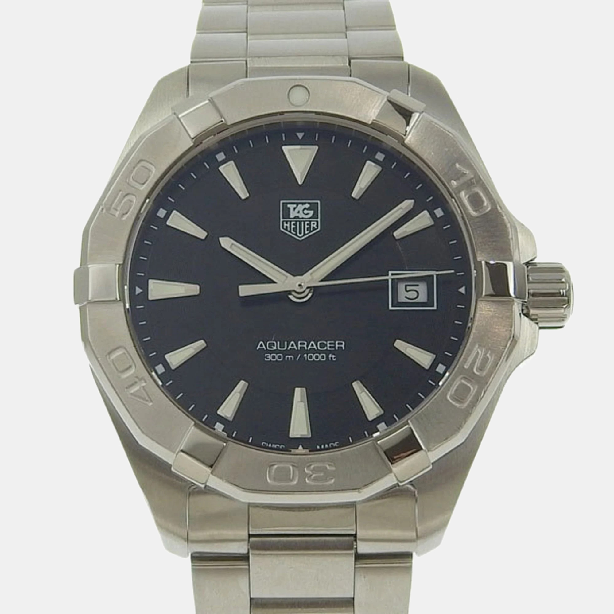 Tag Heuer Black Stainless Steel Aquaracer WAY1110 Quartz Men's Wristwatch 41 Mm