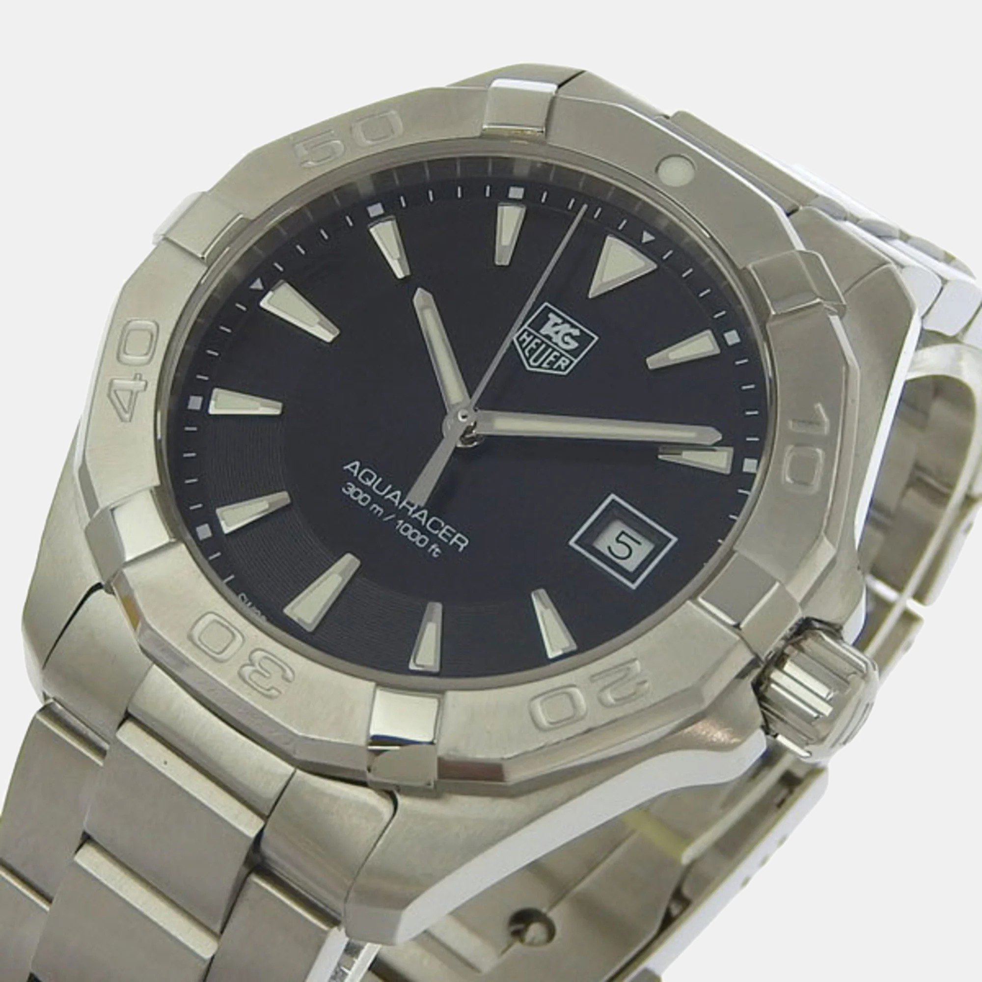 Tag Heuer Black Stainless Steel Aquaracer WAY1110 Quartz Men's Wristwatch 41 Mm