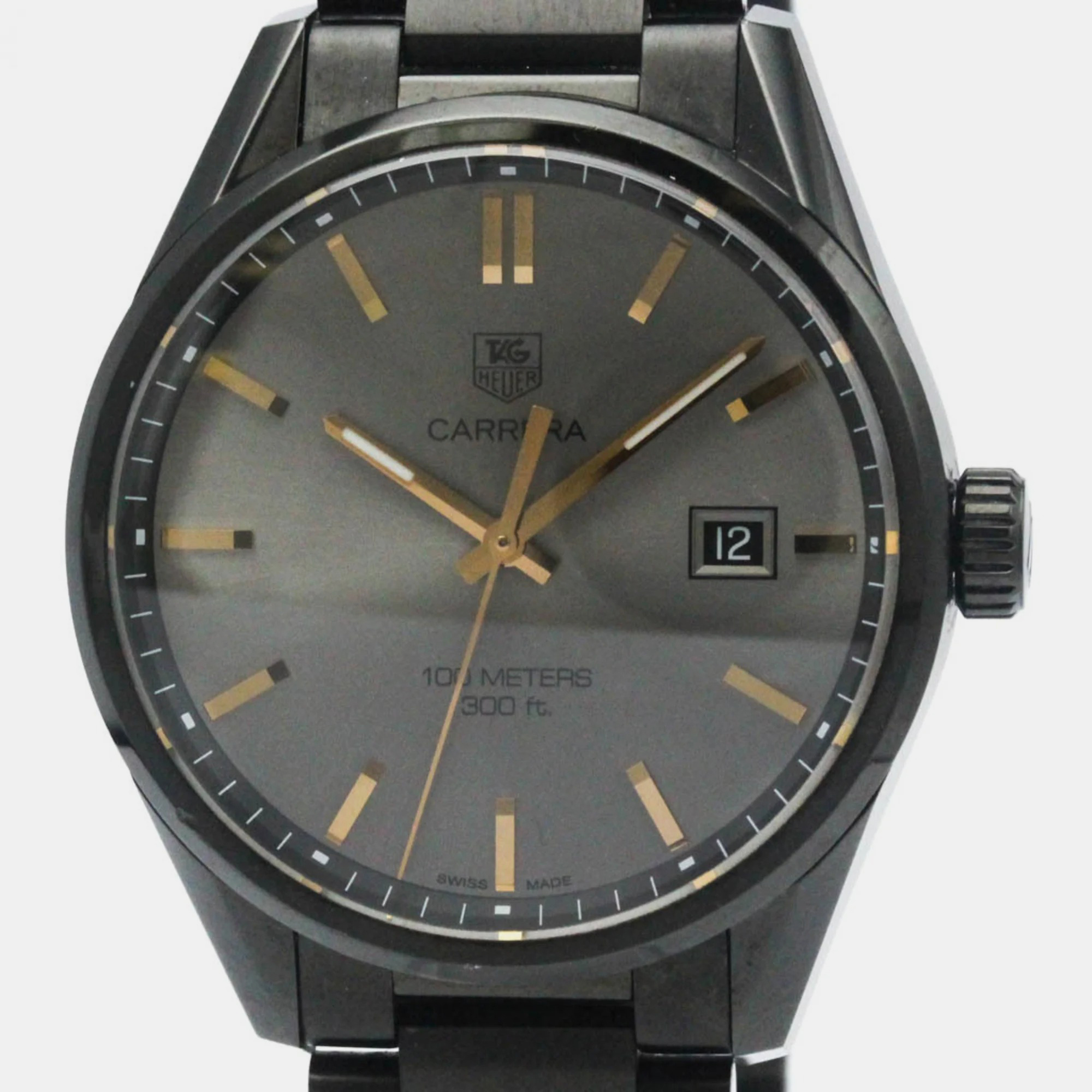 Tag heuer black stainless steel carrera war101a quartz men's wristwatch 41 mm