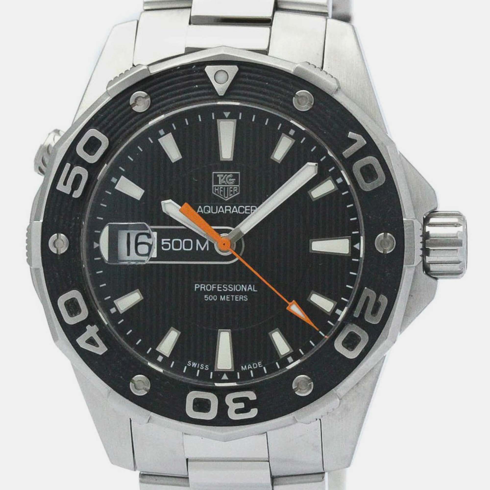 Tag heuer black stainless steel aquaracer waj1110 quartz men's wristwatch 43 mm