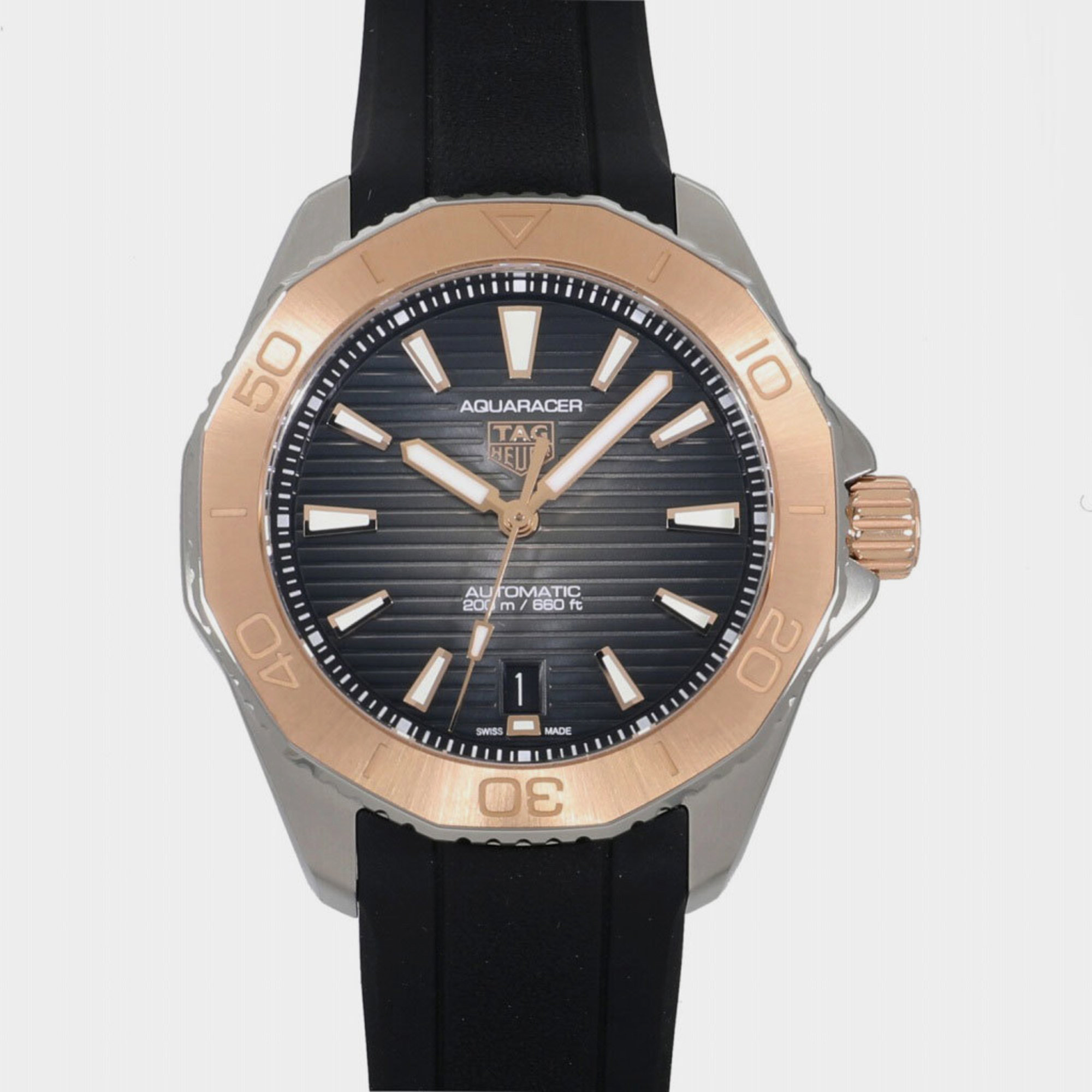 Tag heuer black 18k rose gold and stainless steel aquaracer wbp2151.ft6199 automatic men's wristwatch 40mm