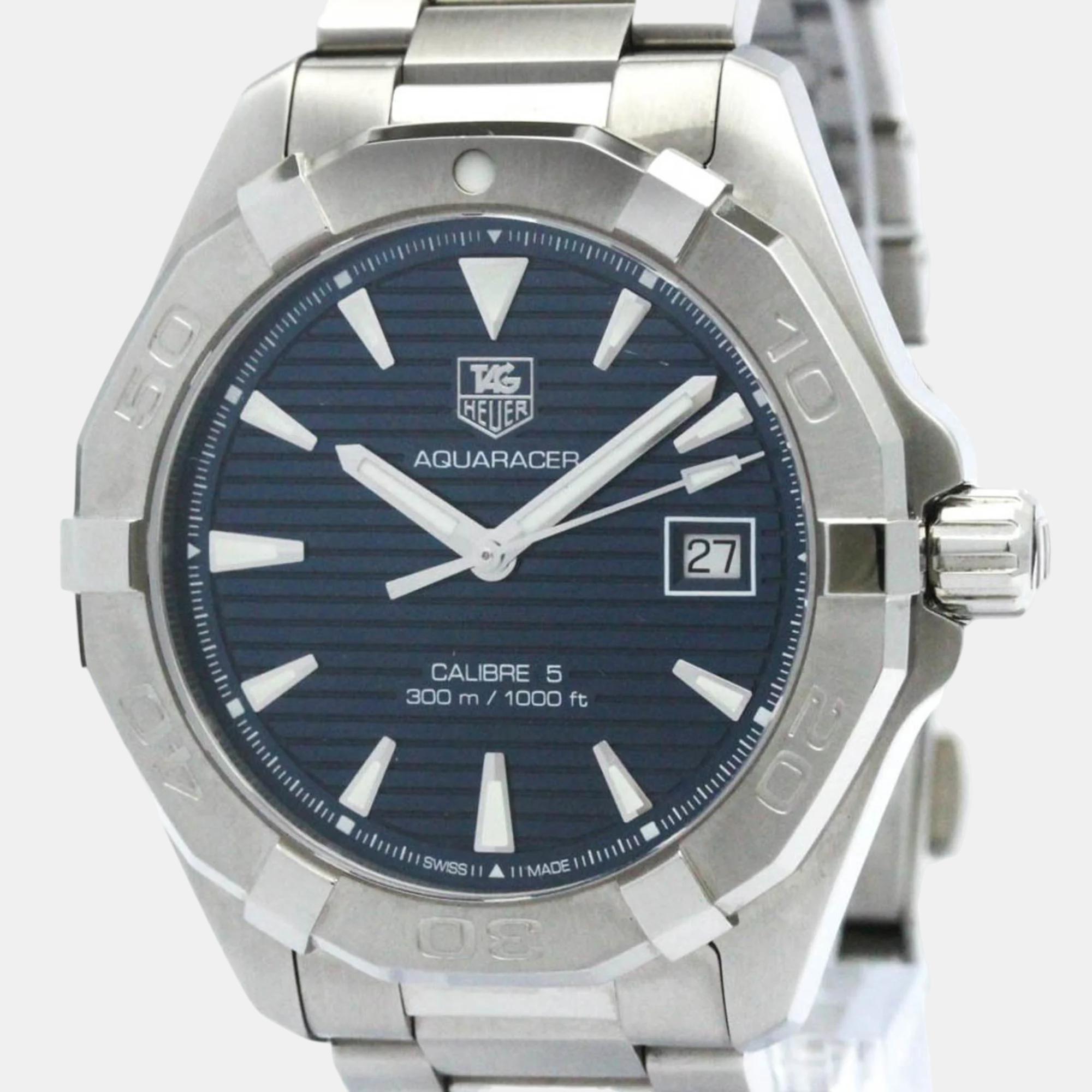 Tag heuer blue stainless steel aquaracer way2112 automatic men's wristwatch 41 mm