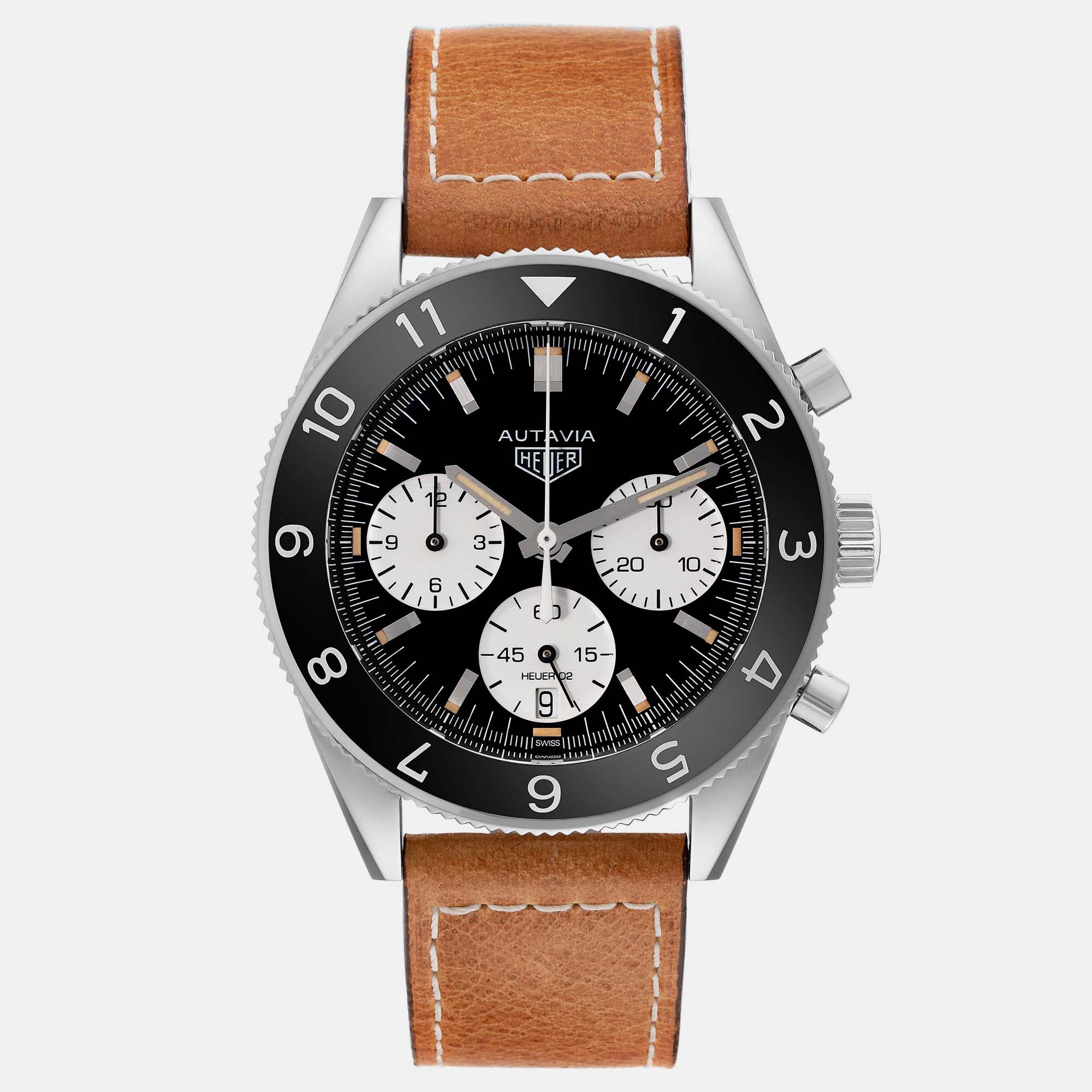 Tag heuer black stainless steel autavia heritage cbe2110 automatic chronograph men's wristwatch 42 mm