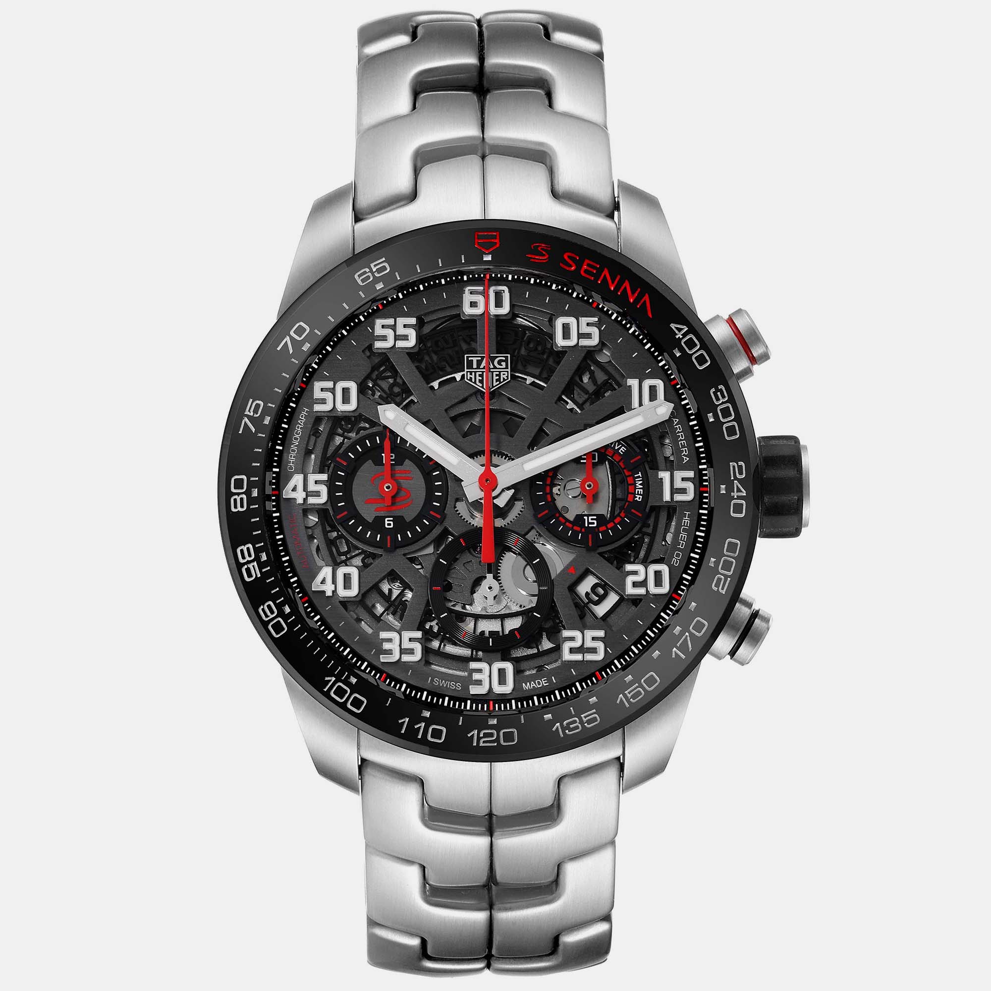 Tag heuer black stainless steel carrera cbg2013 automatic men's wristwatch 43 mm