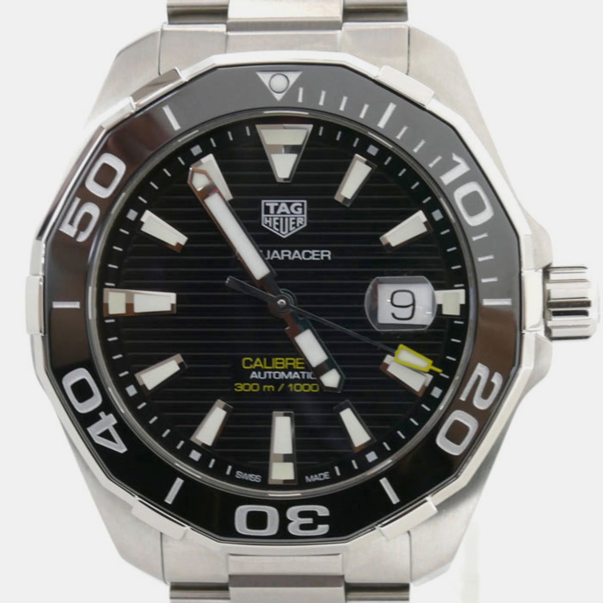 Tag heuer black stainless steel aquaracer way201a.ba0927 automatic men's wristwatch 43 mm