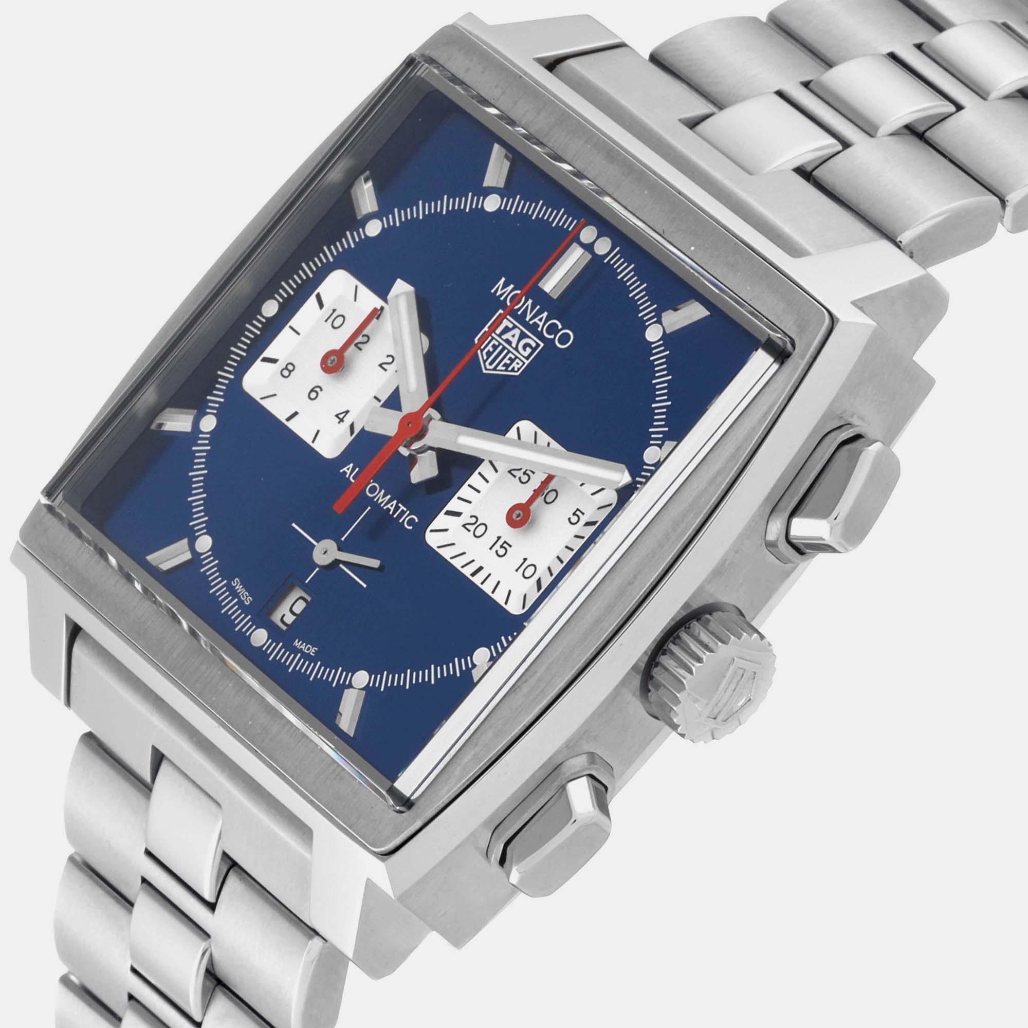 Tag Heuer Blue Stainless Steel Monaco Automatic Men's Wristwatch 39 Mm