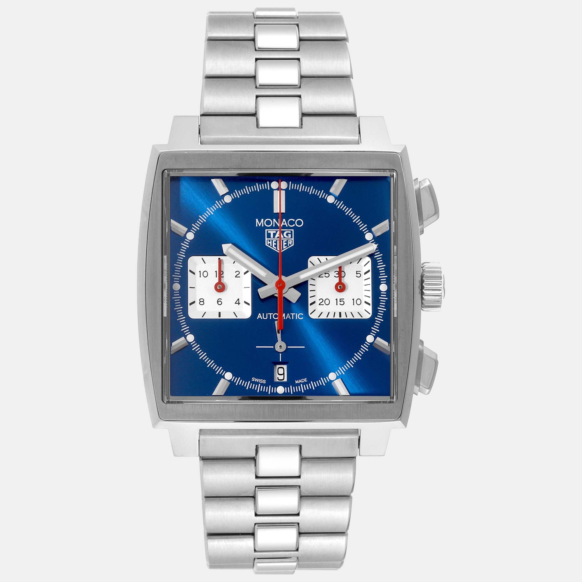 Tag heuer blue stainless steel monaco automatic men's wristwatch 39 mm