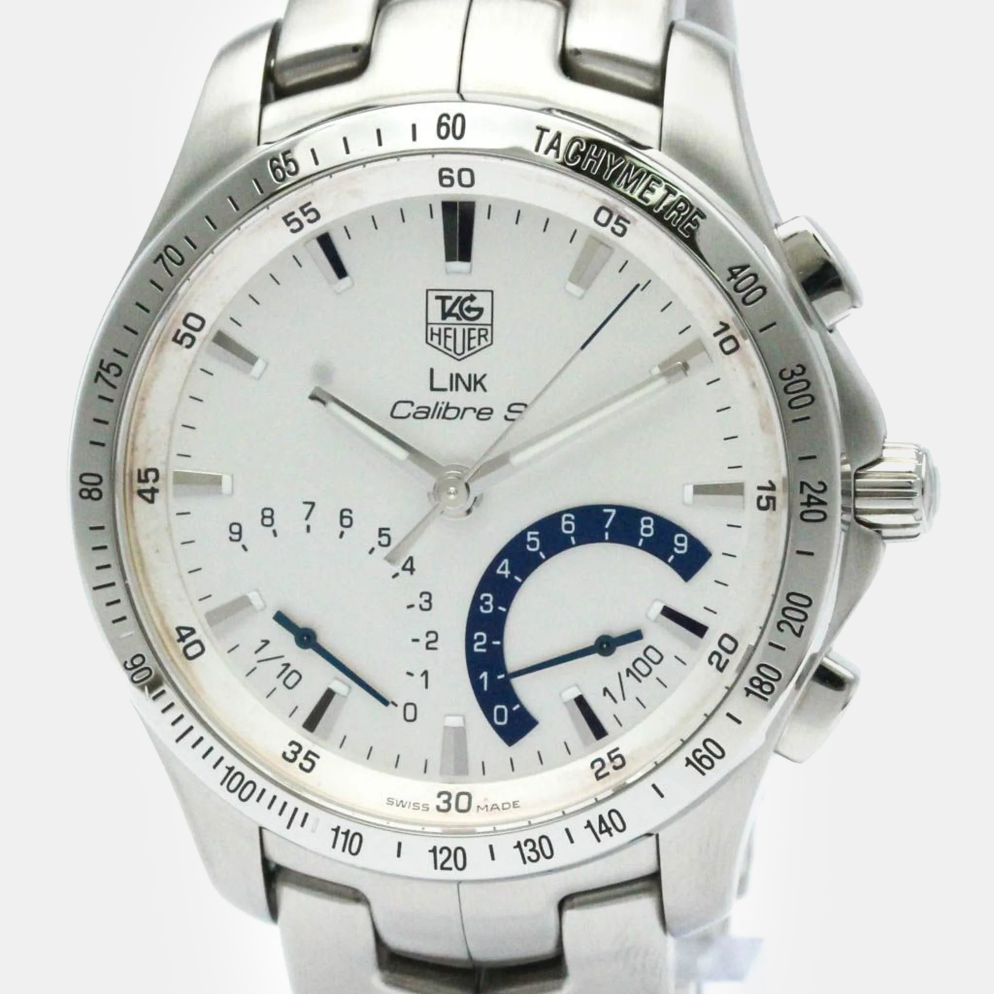 Tag heuer silver stainless steel link cjf7111 quartz men's wristwatch 42 mm