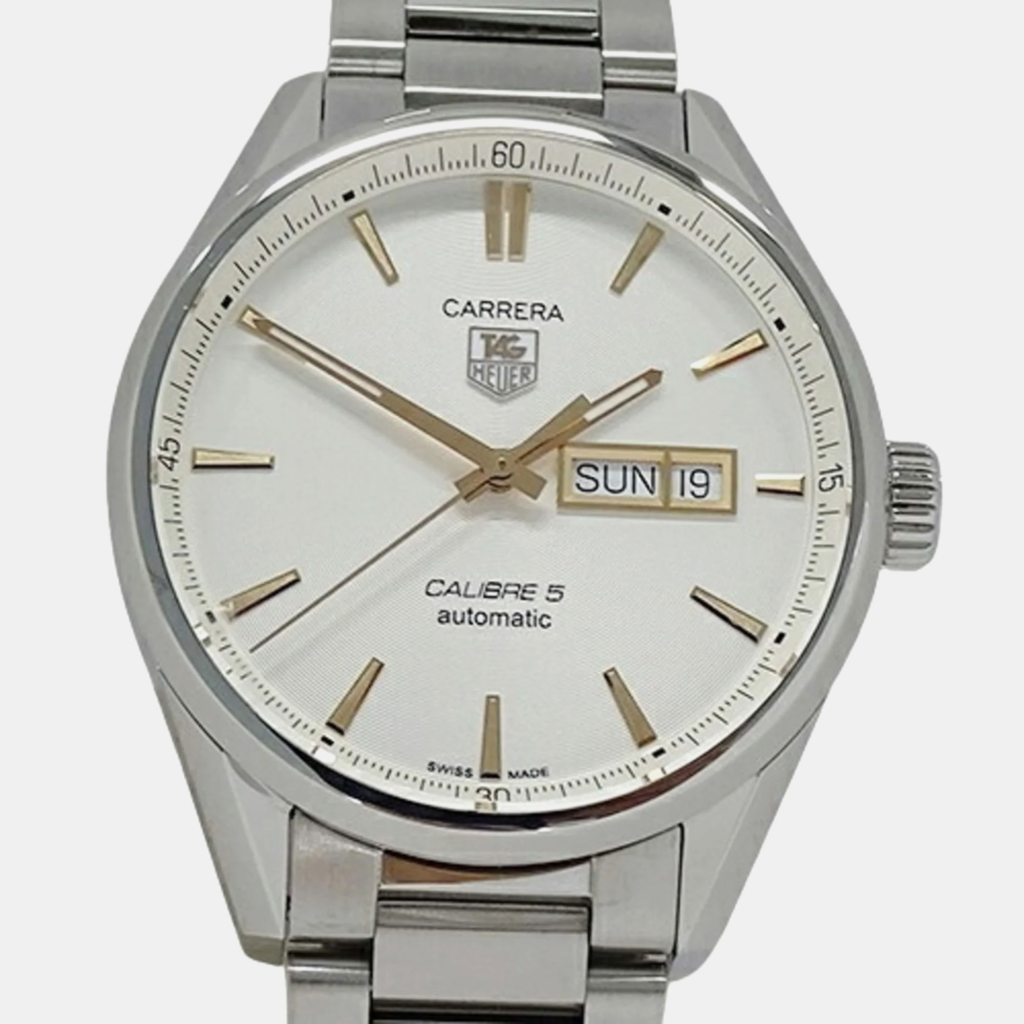 Tag heuer white stainless steel carrera war201d automatic men's wristwatch 41 mm
