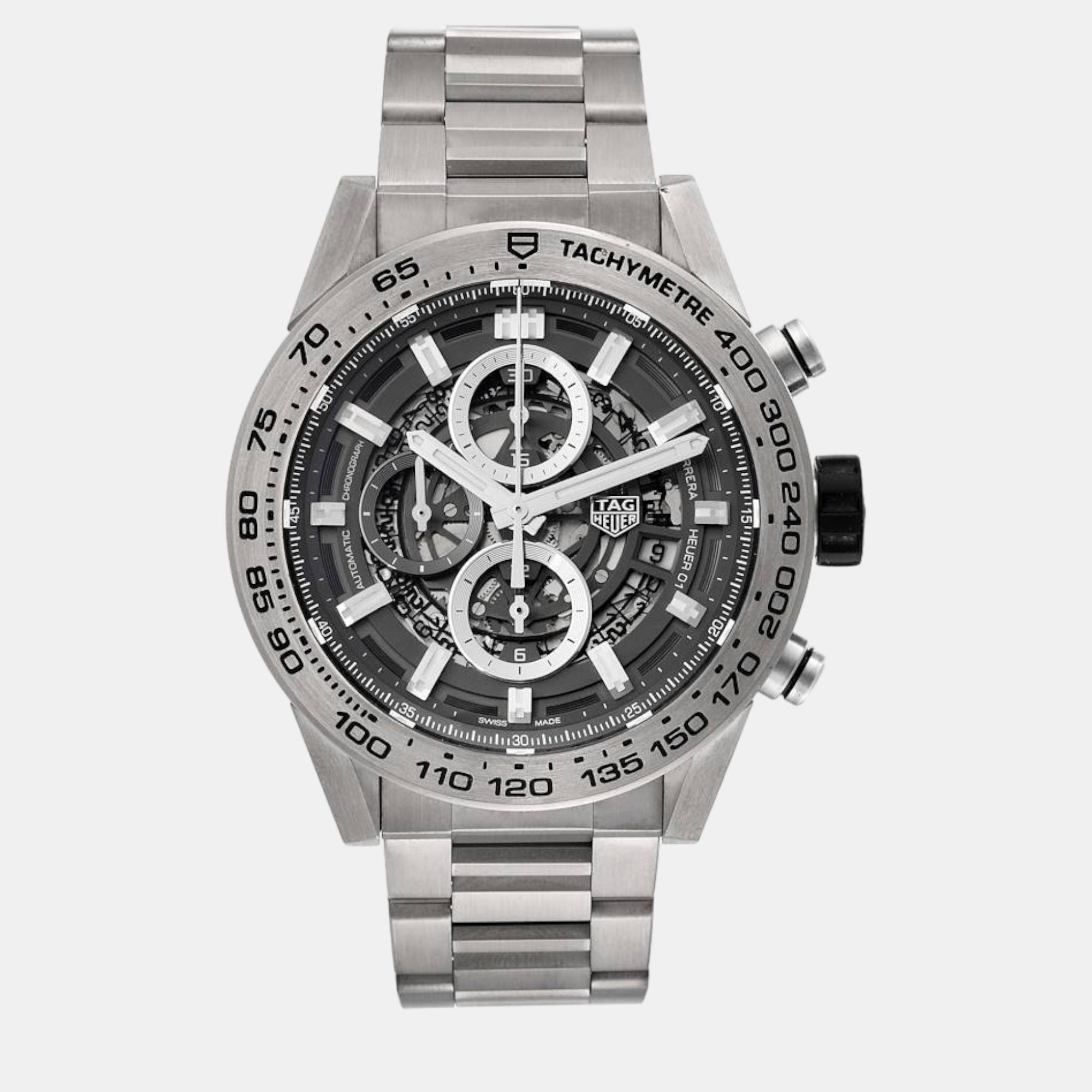 Tag heuer grey titanium carrera automatic men's wristwatch 45 mm
