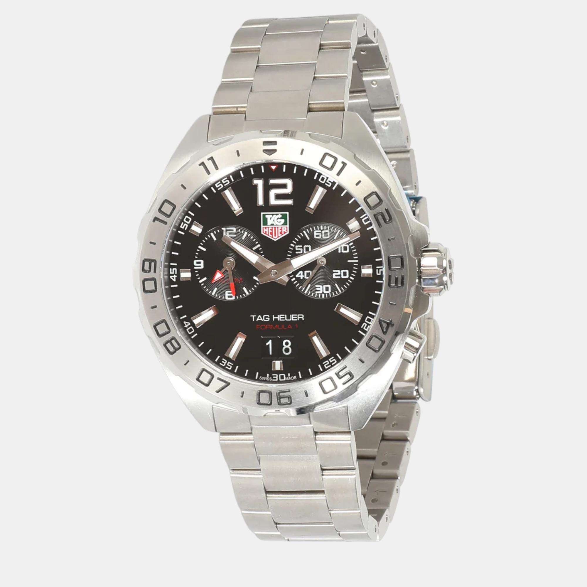Tag heuer black stainless steel formula 1 waz111a.ba0875 quartz men's wristwatch 41 mm