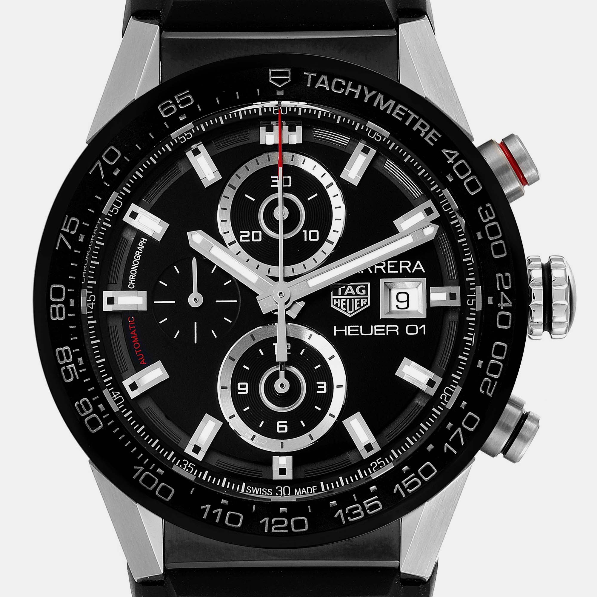 Tag Heuer Black Stainless Steel Carrera CAR201Z Automatic Men's Wristwatch 43 Mm