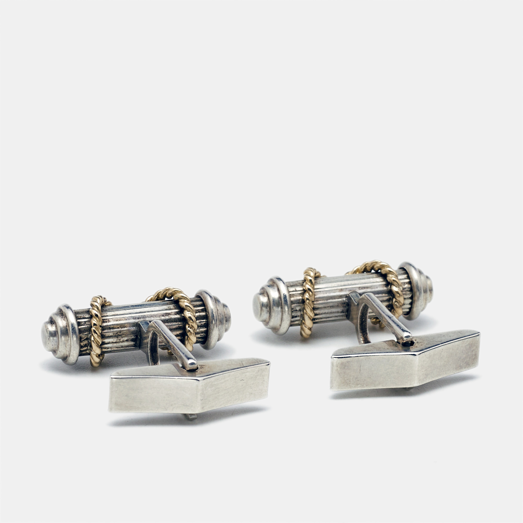 Tiffany & Co. Vintage Cable 18k Yellow Gold Sterling Silver Cufflinks