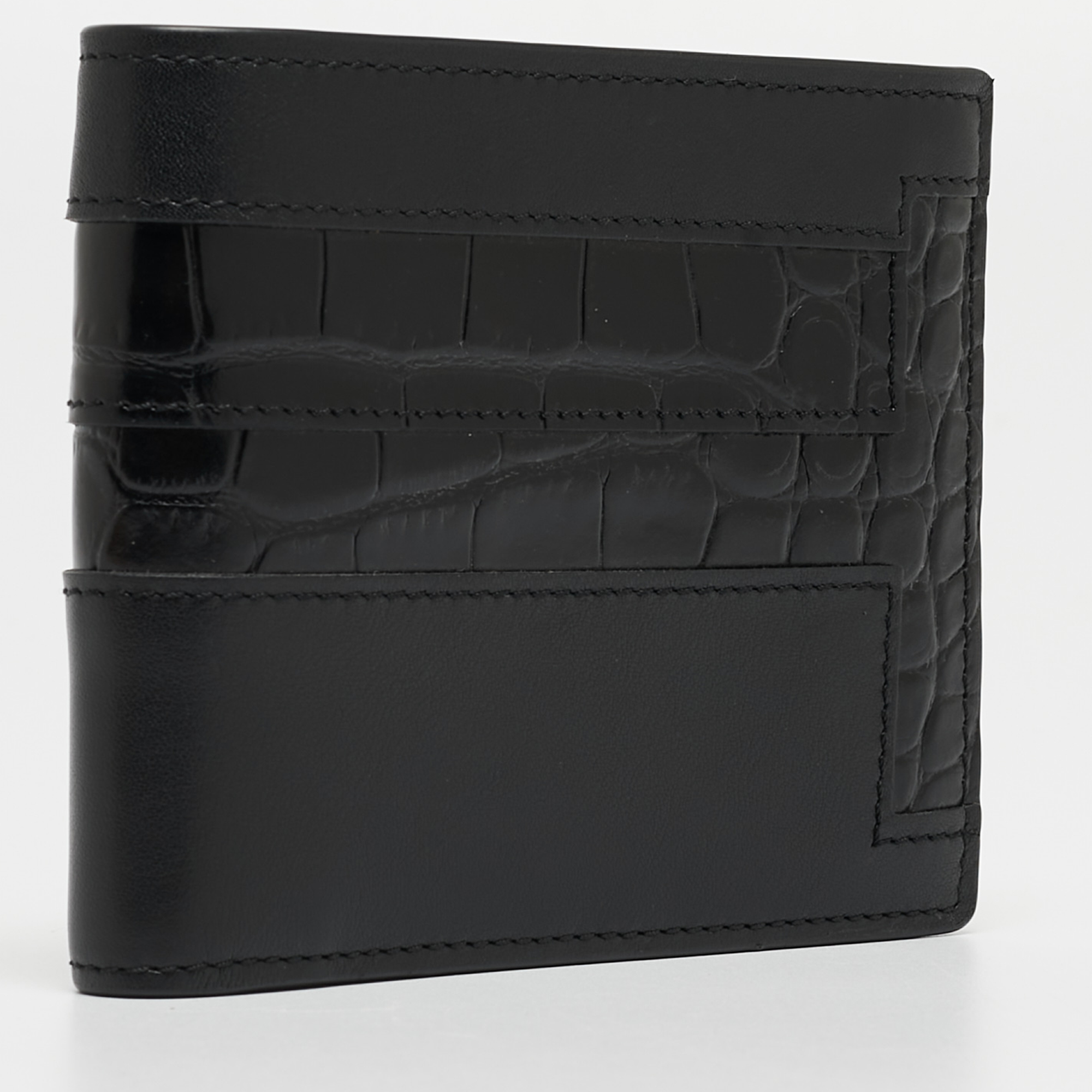 Tod's Black Croc Embossed And Leather Bifold Wallet