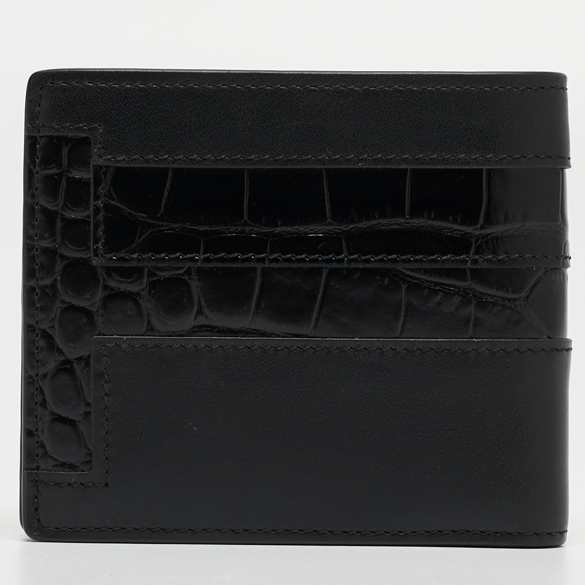 Tod's Black Croc Embossed And Leather Bifold Wallet