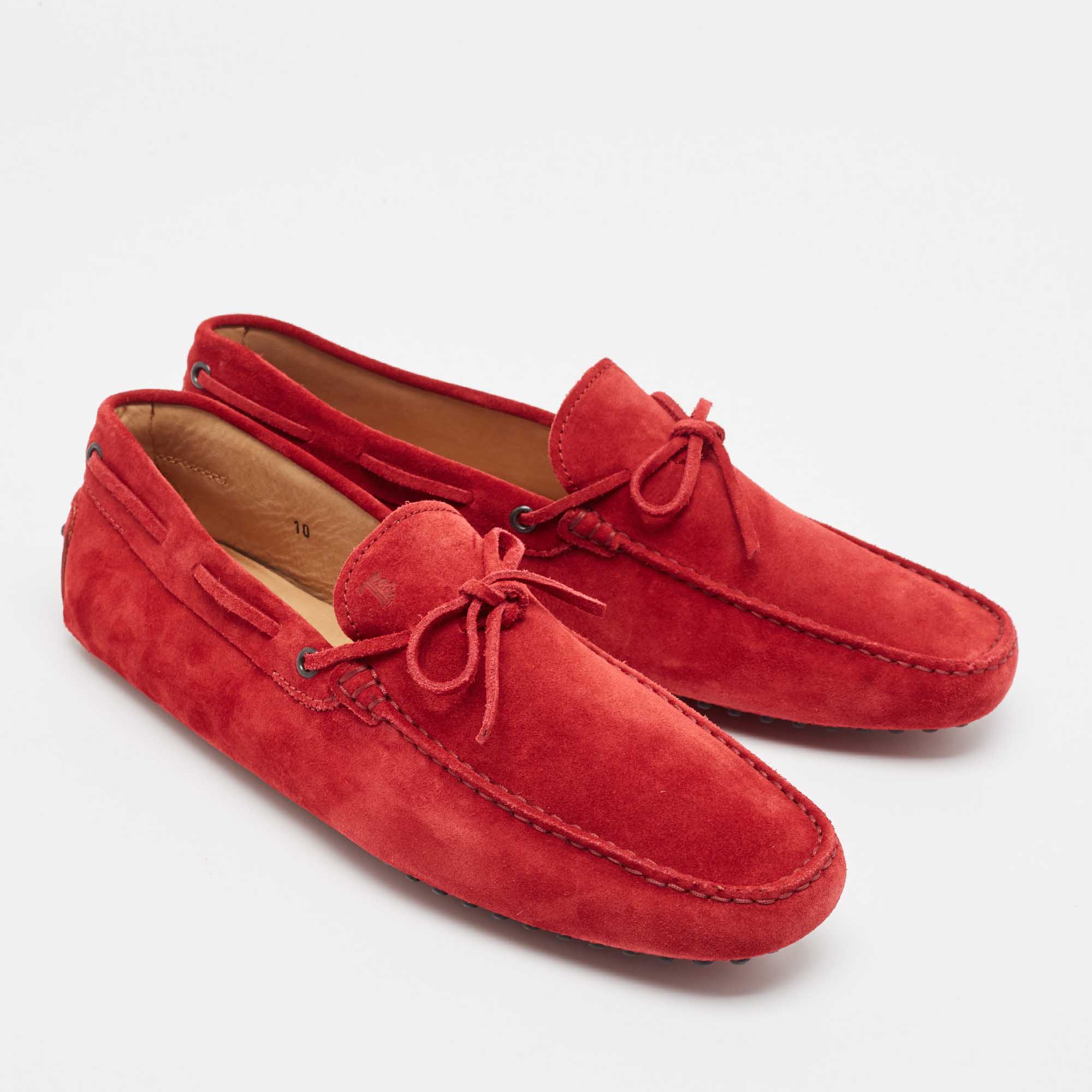 Tod's Red Suede Slip On Loafers Size 44.5