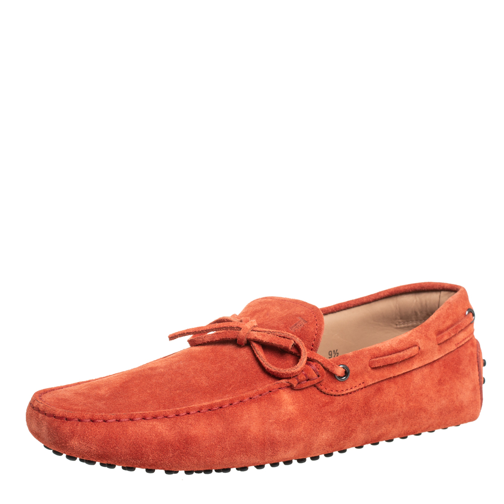 Tod's Orange Suede Gommino Driving Loafers Size 44