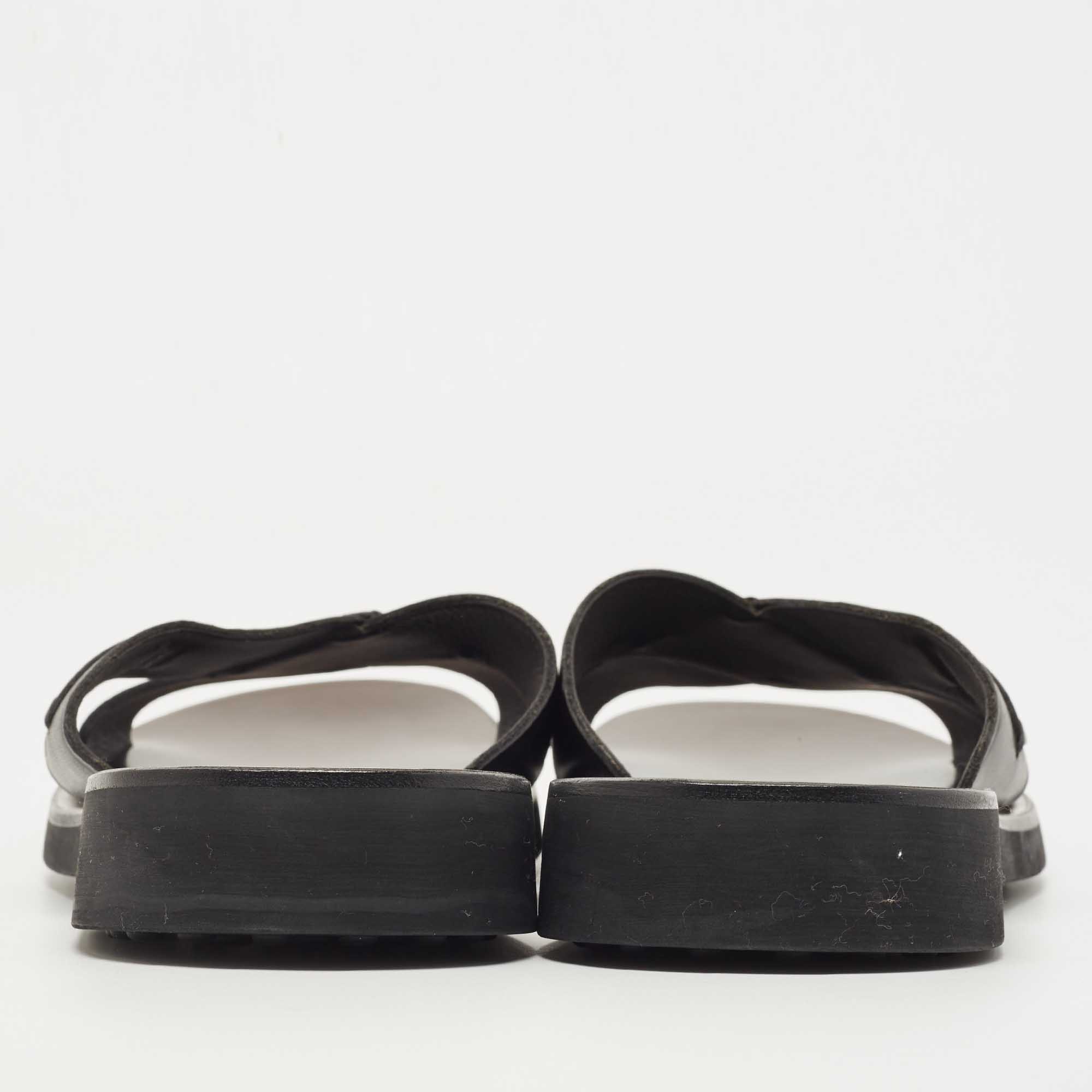 Tod's Black Leather Crossed Strap Slider Sandals Size 45.5