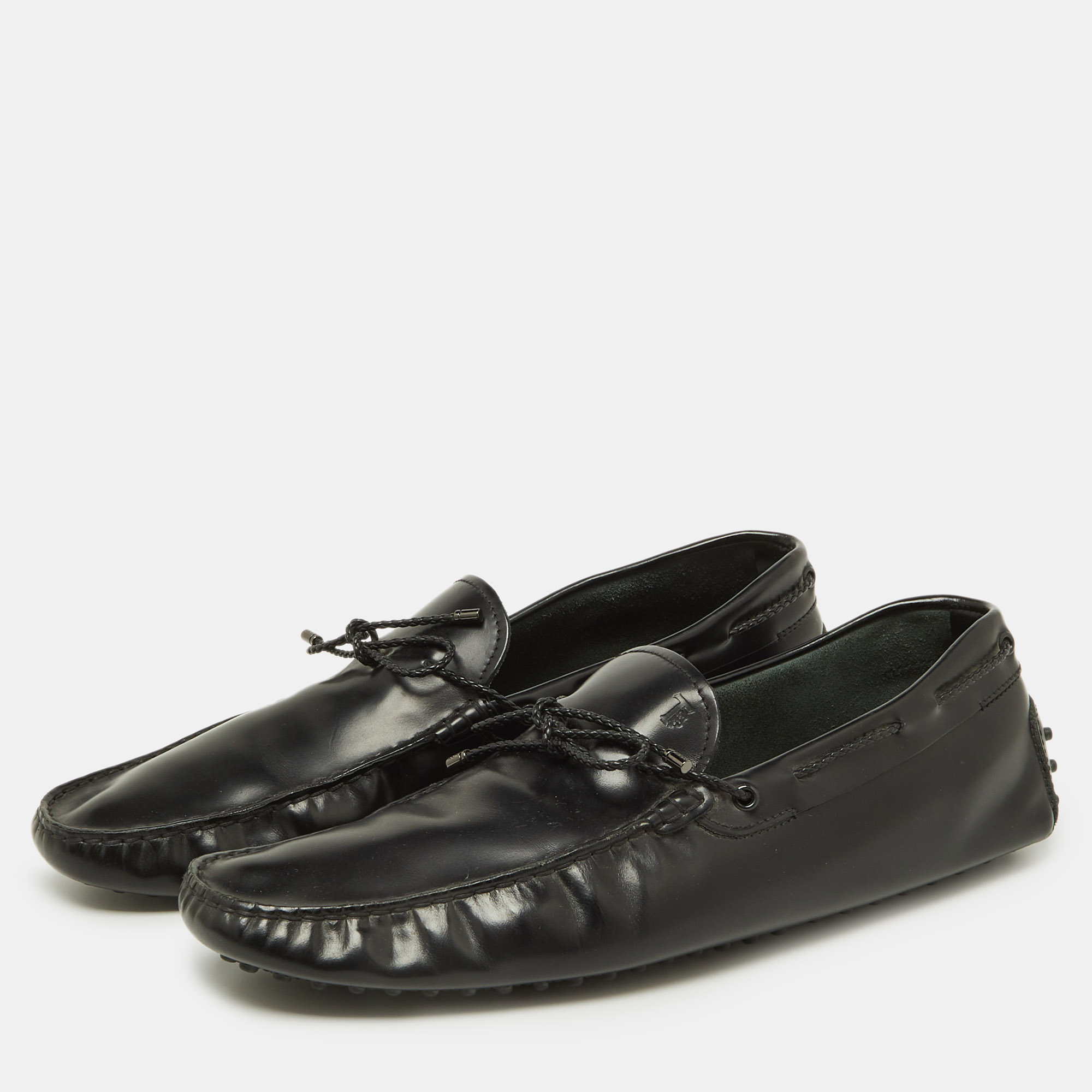 Tod's Black Leather Bow Slip-On Loafers Size 47