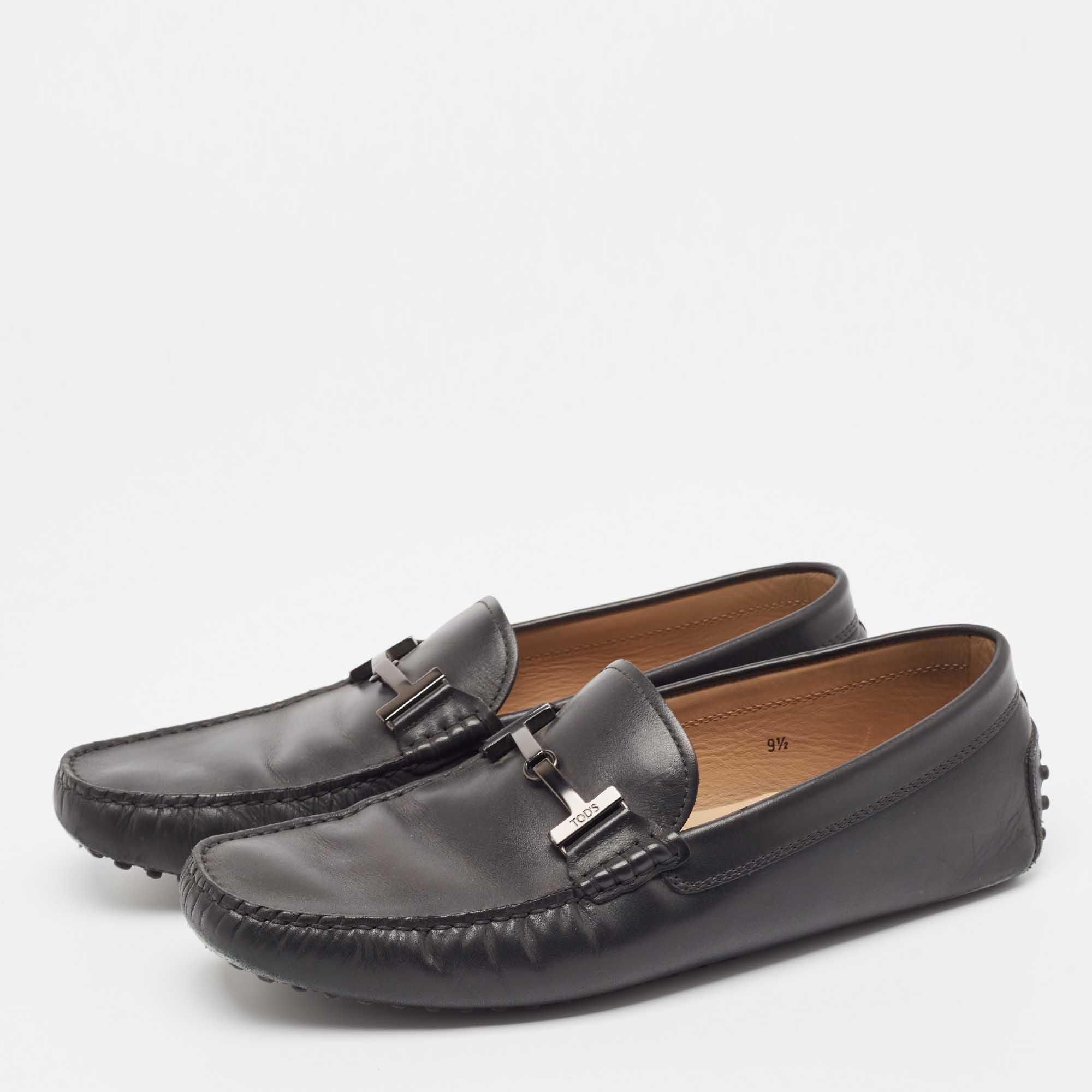 Tod's Black Leather Double T Bit Loafers Size 44