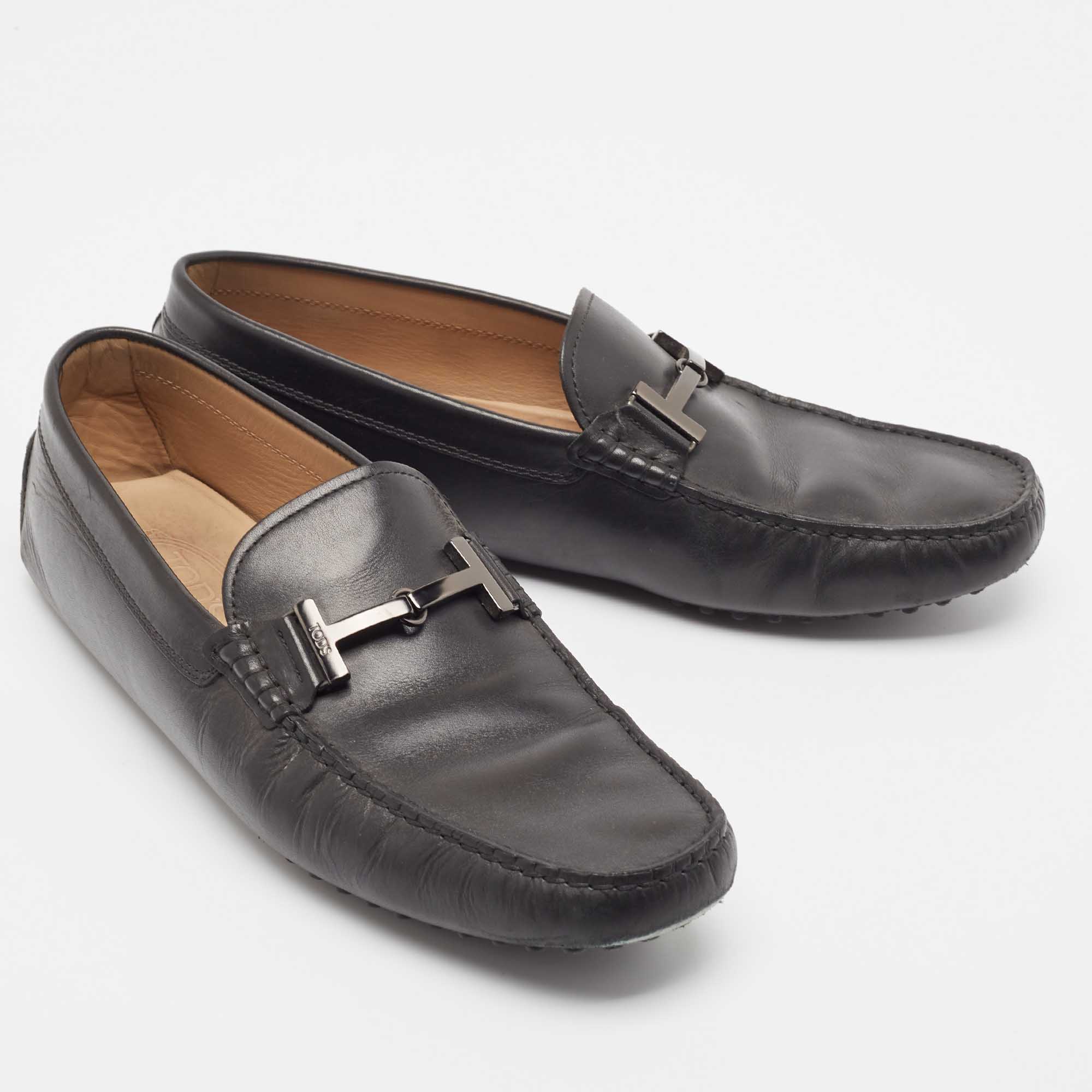 Tod's Black Leather Double T Bit Loafers Size 44