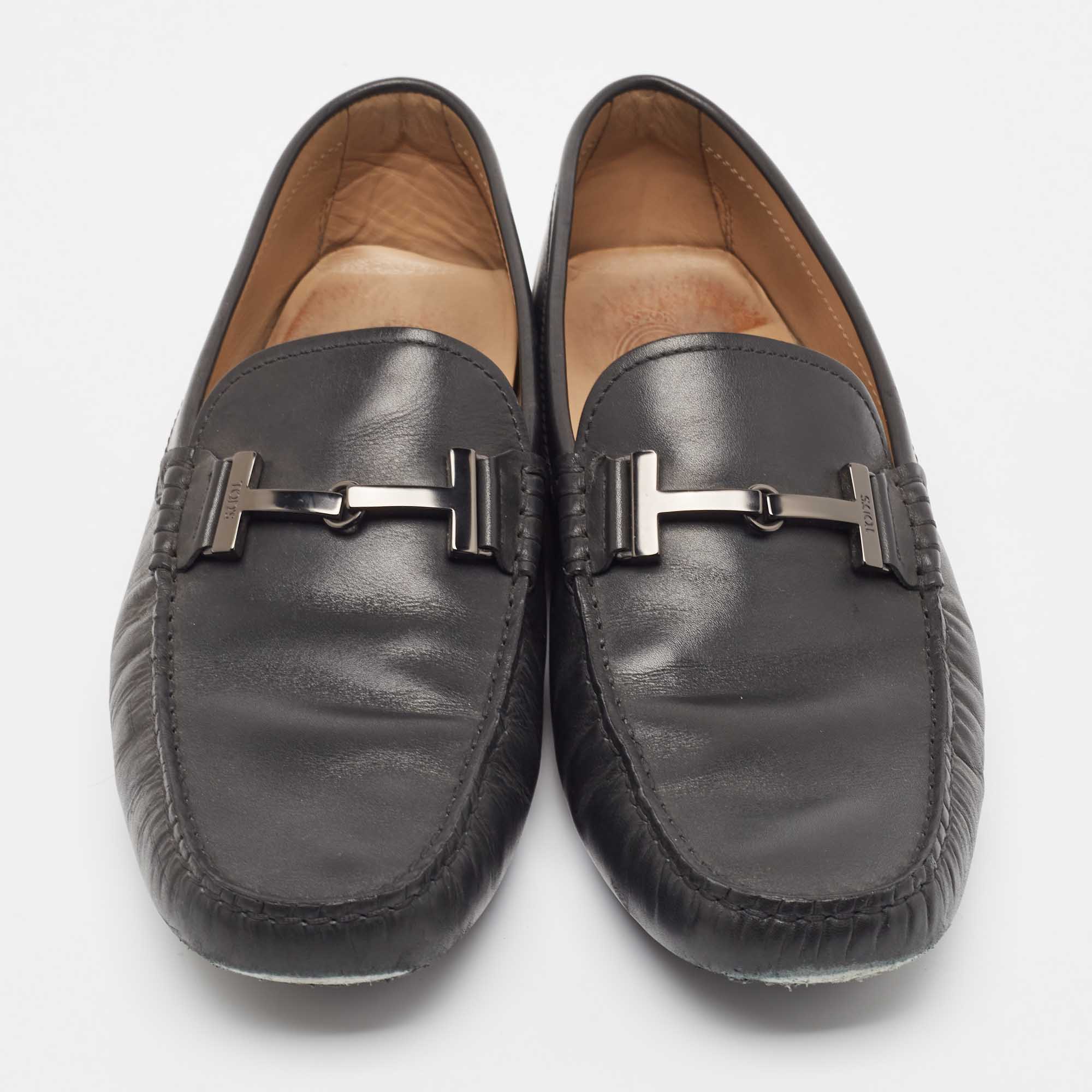 Tod's Black Leather Double T Bit Loafers Size 44