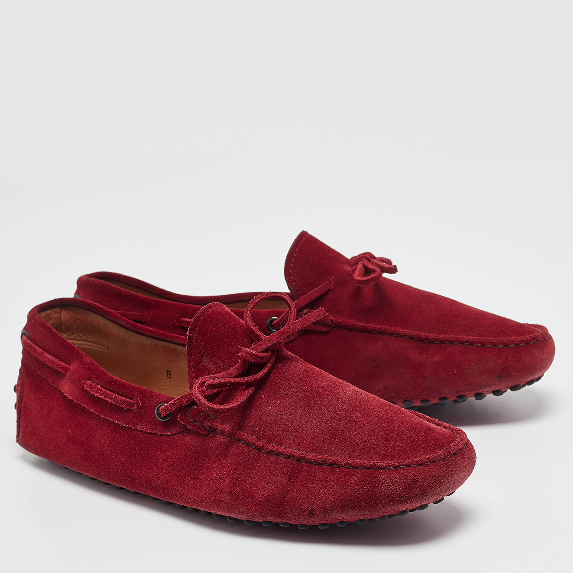 Tod's Dark Red Suede Bow Loafers Size 42