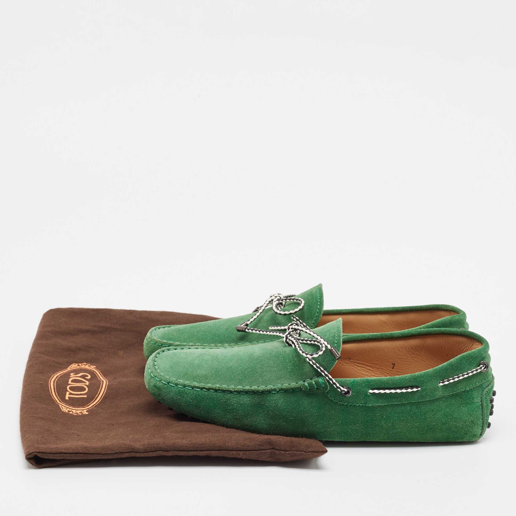 Tod's Green Suede Gommini Bow Loafers Size 41