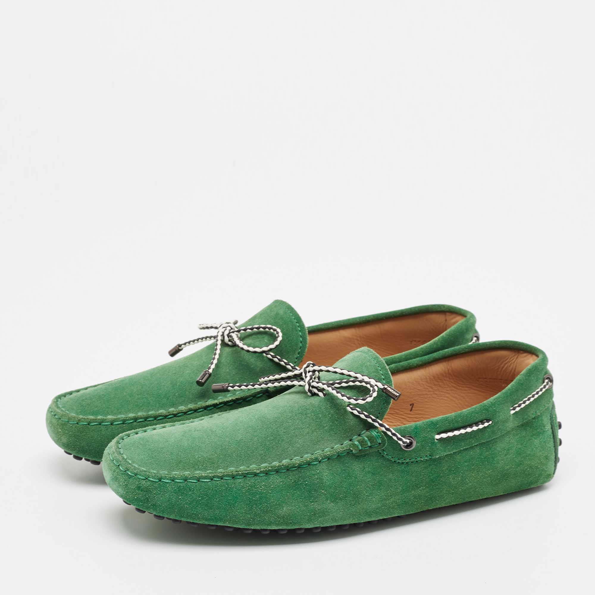 Tod's Green Suede Gommini Bow Loafers Size 41