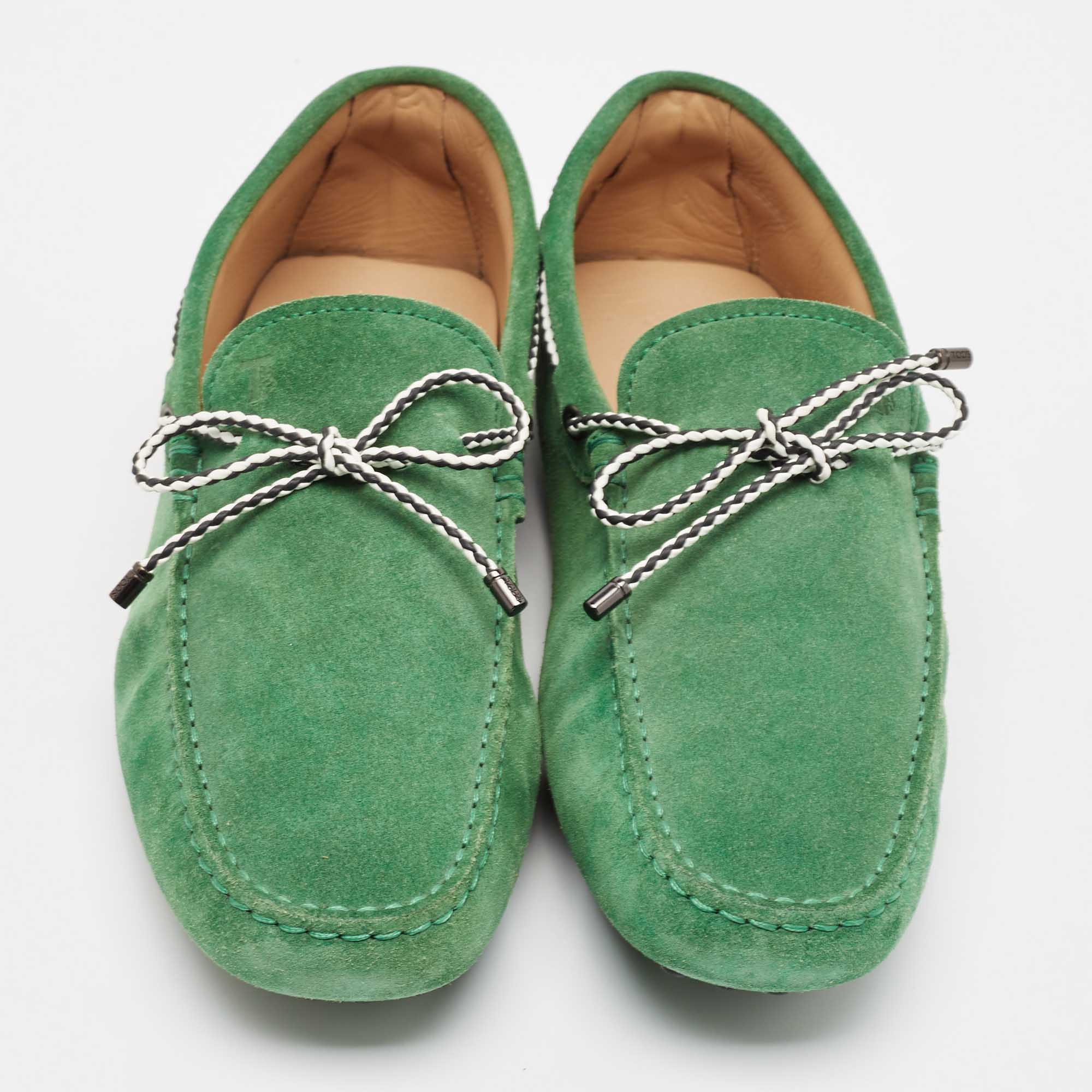 Tod's Green Suede Gommini Bow Loafers Size 41