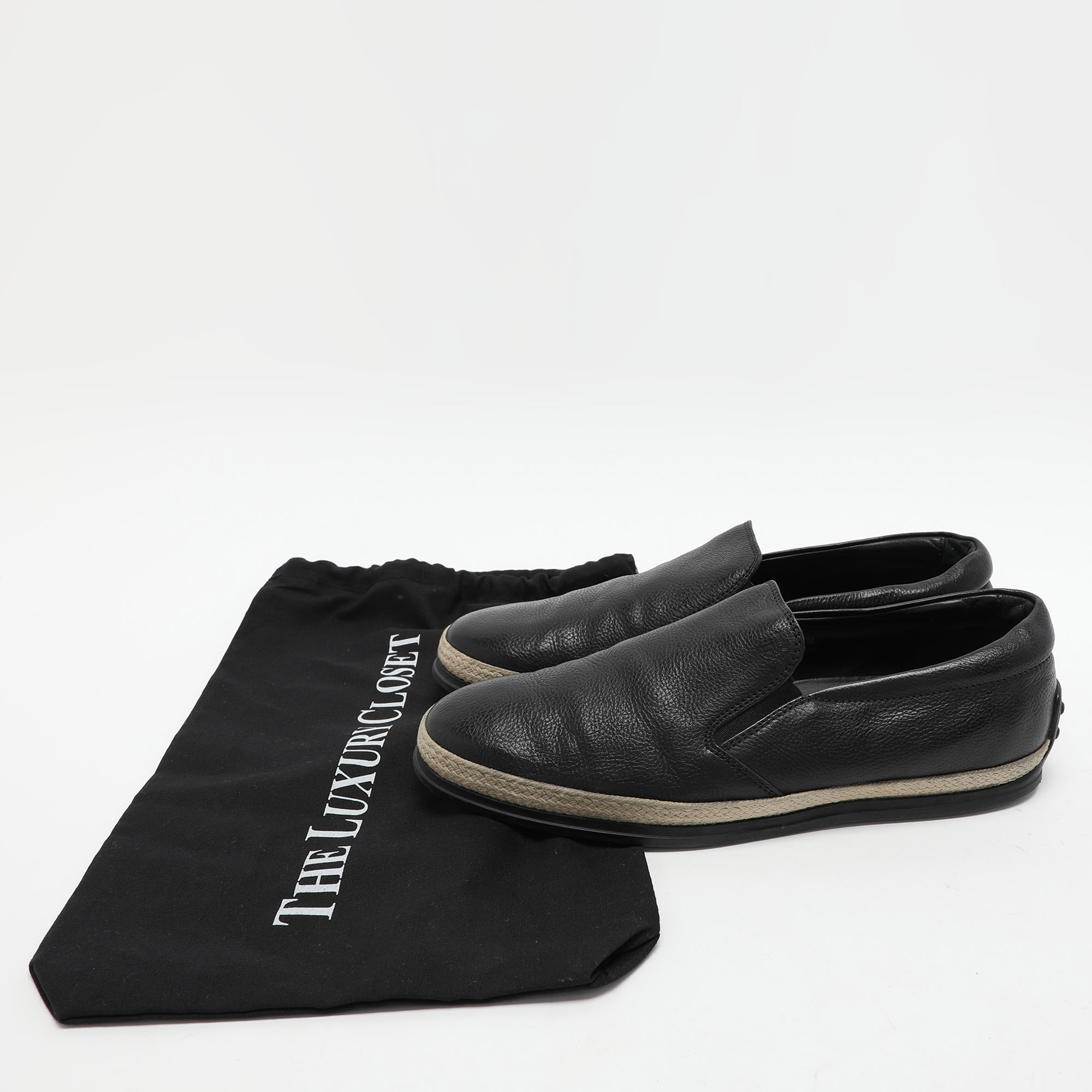 Tod's Black Leather Espadrille Loafers Size 41.5