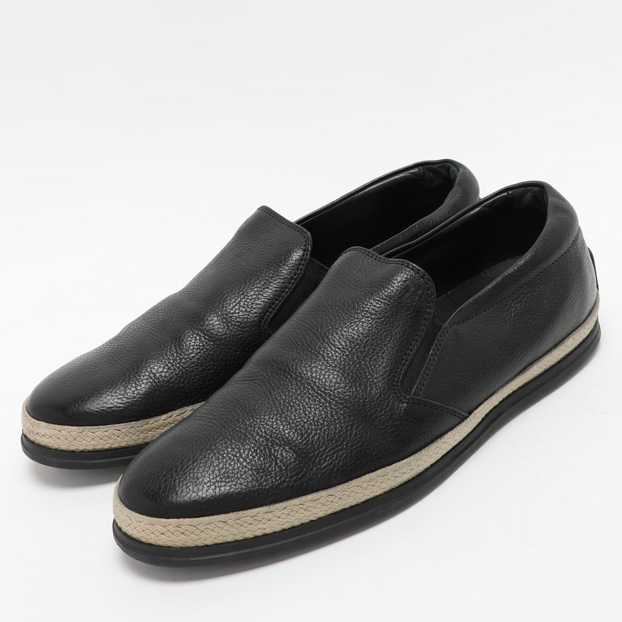 Tod's Black Leather Espadrille Loafers Size 41.5