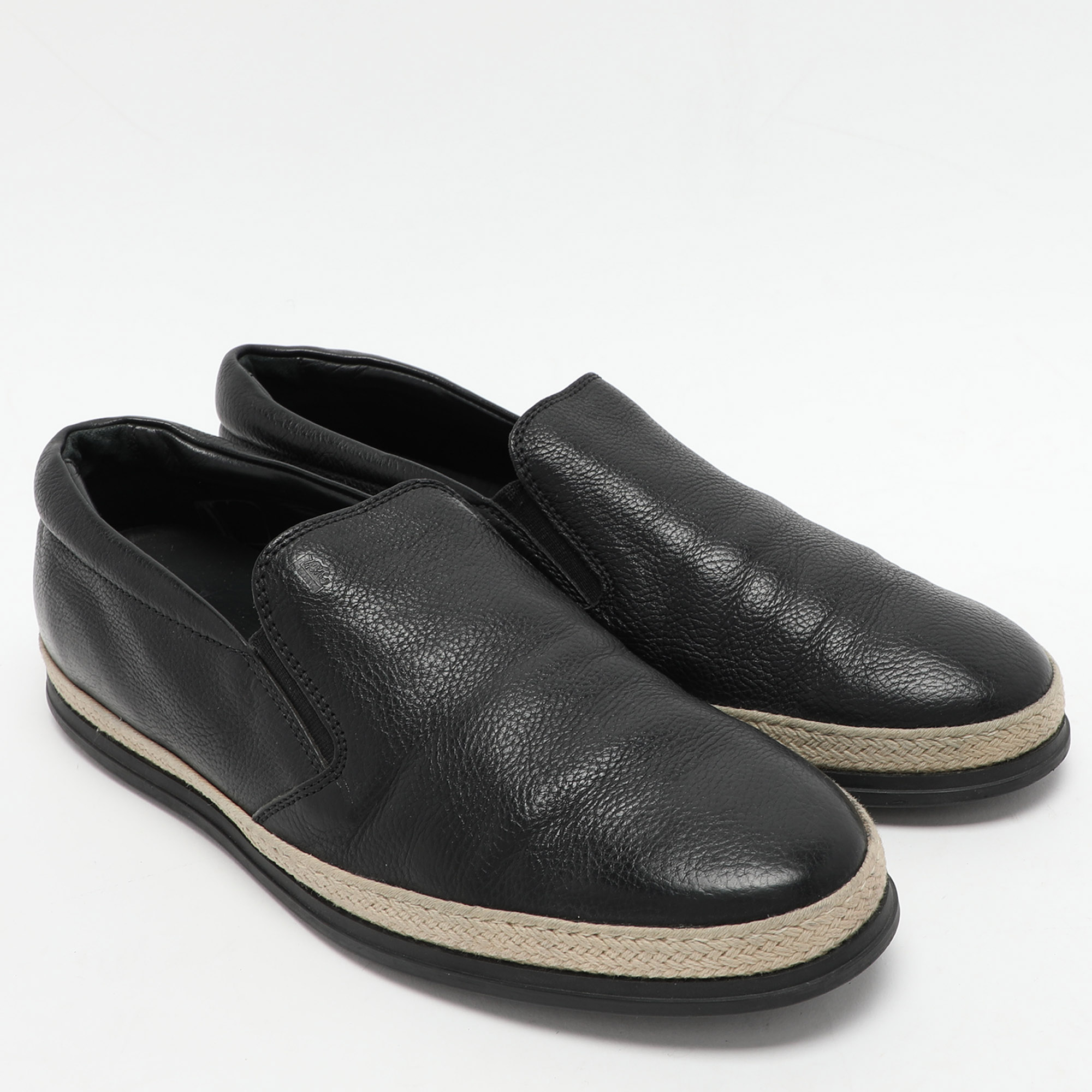 Tod's Black Leather Espadrille Loafers Size 41.5