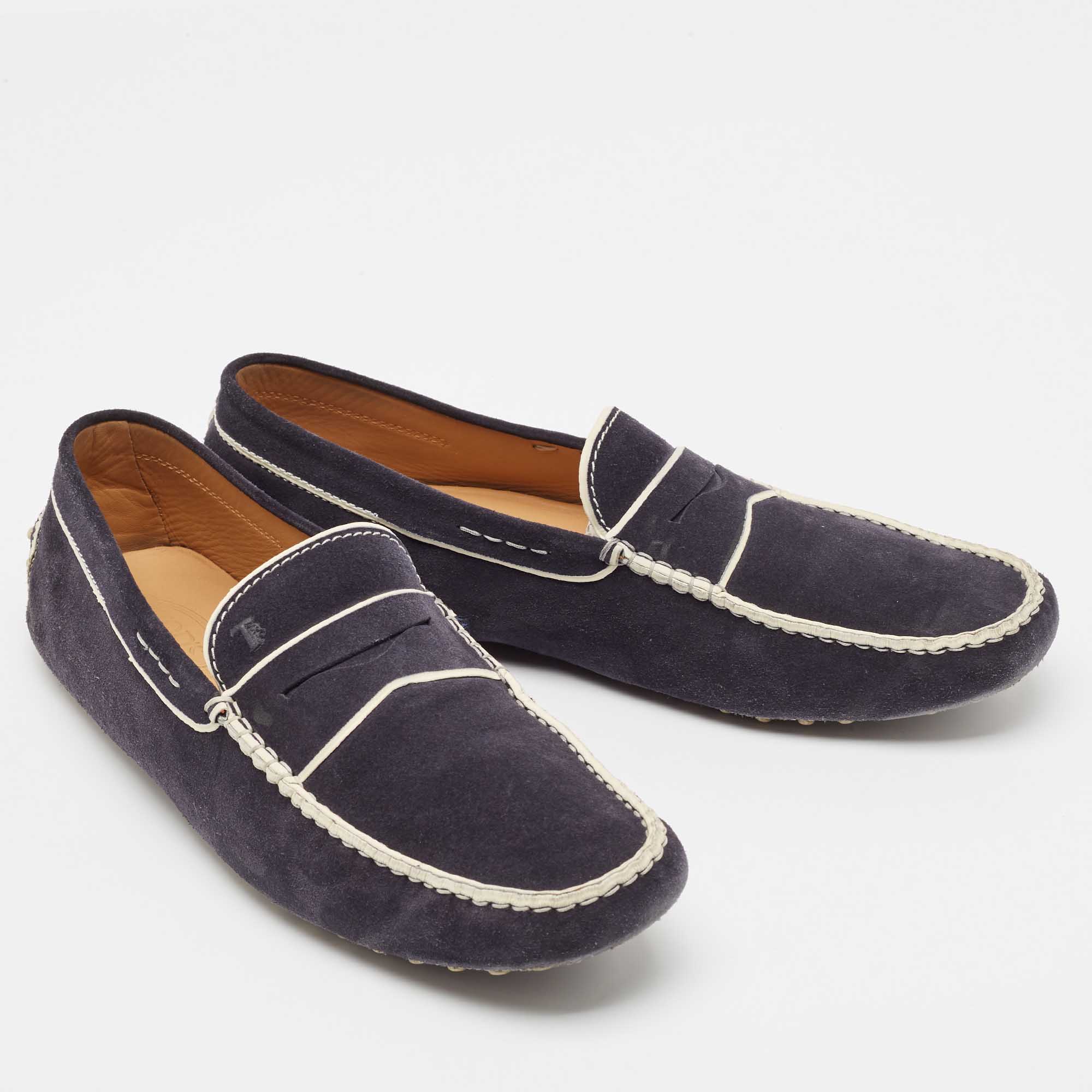 Tod's Navy Blue Suede Slip On Loafers Size 47