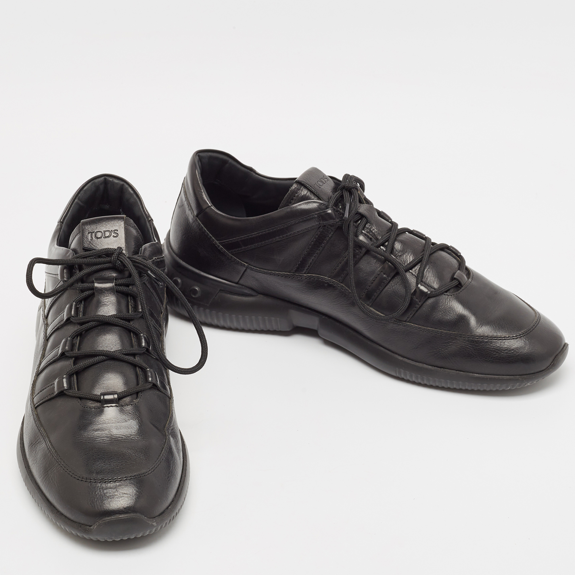 Tod's Black Leather Lace Up Sneakers Size 44