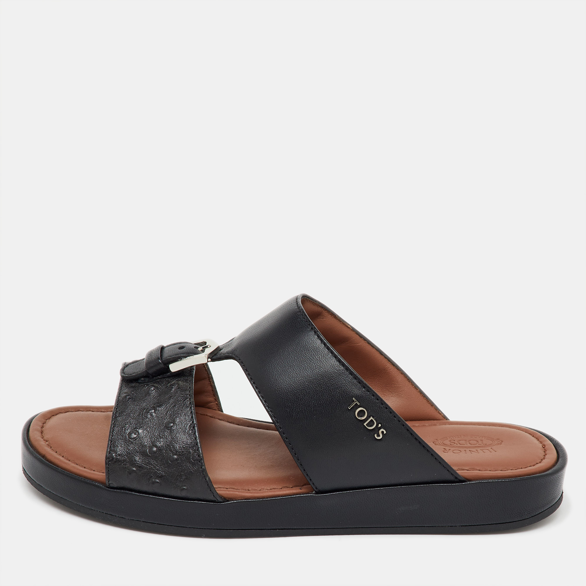 Tod's Black Ostrich Embossed Leather and Leather Arabic Sandals Size
Tod's Black Ostrich Embossed Leather and Leather Arabic Sandals Size